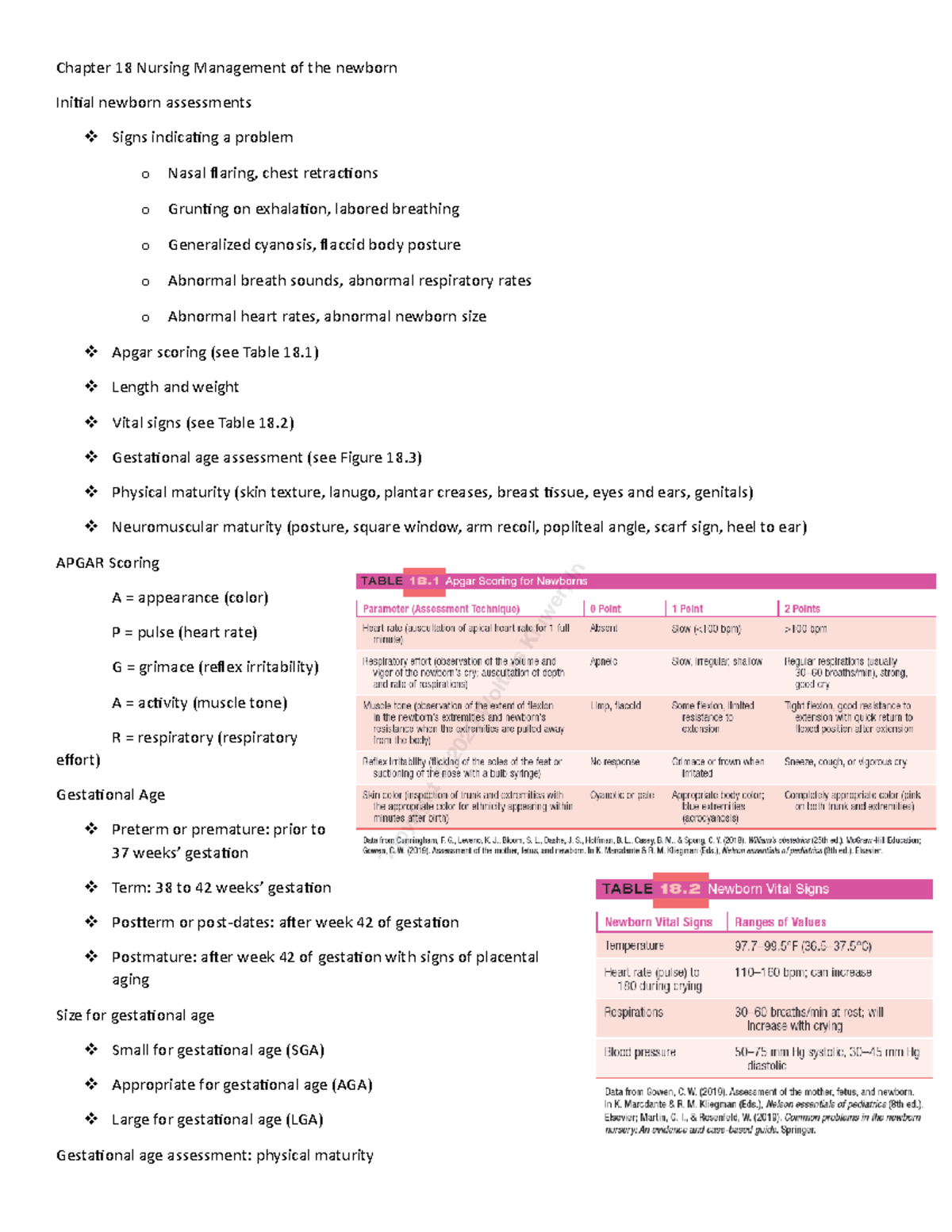 Exam 4 Chapter 18 Nursing Management Of The Newborn OB - Chapter 18 ...