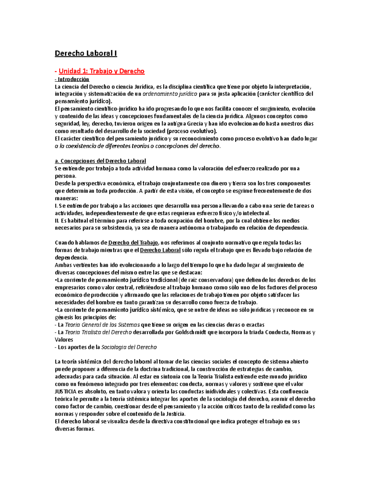 Derecho Laboral I - Resumen completo - Derecho Laboral I - Unidad 1 ...