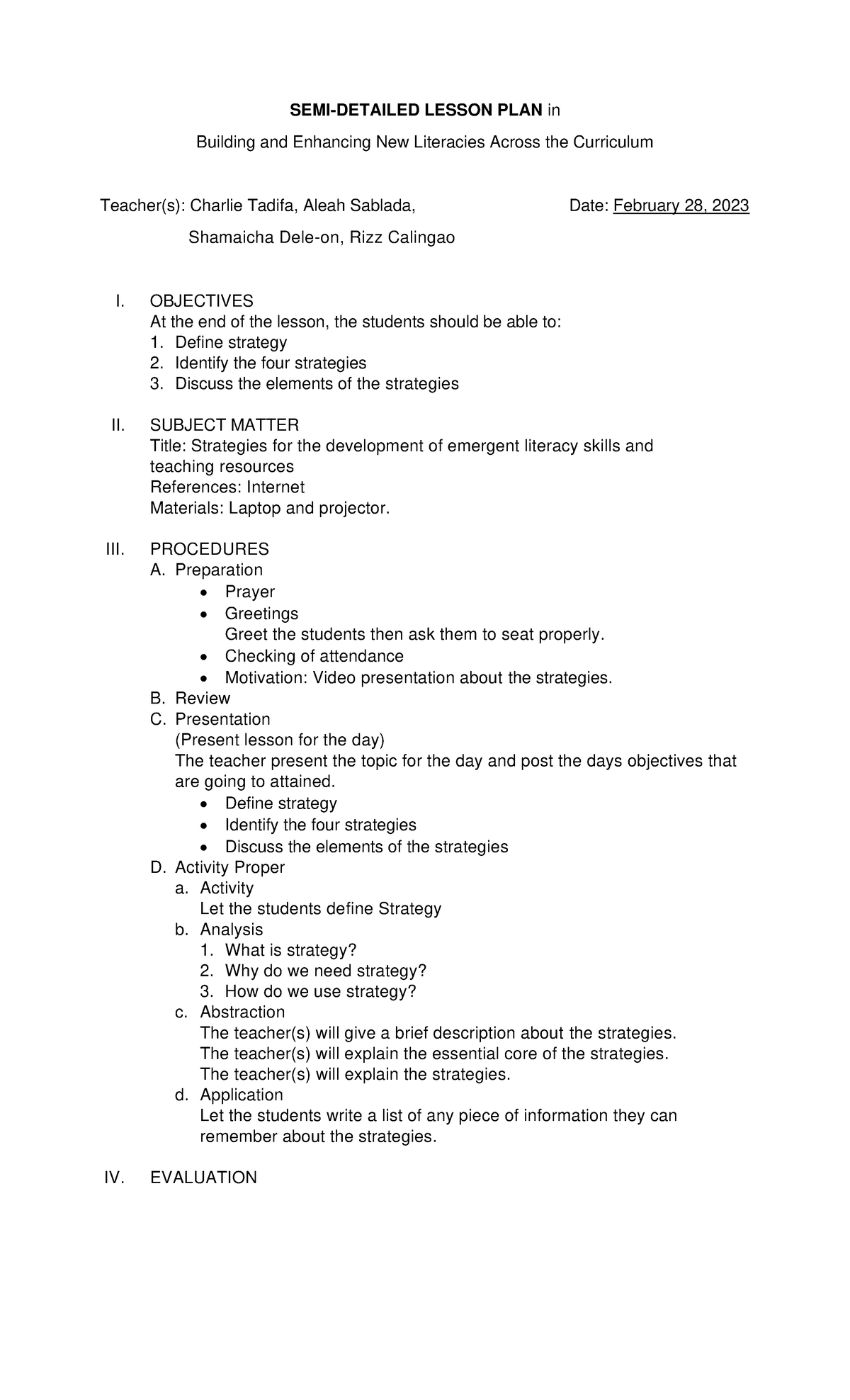 Group 2 - Semi-Detailed Lesson Plan - SEMI-DETAILED LESSON PLAN in ...