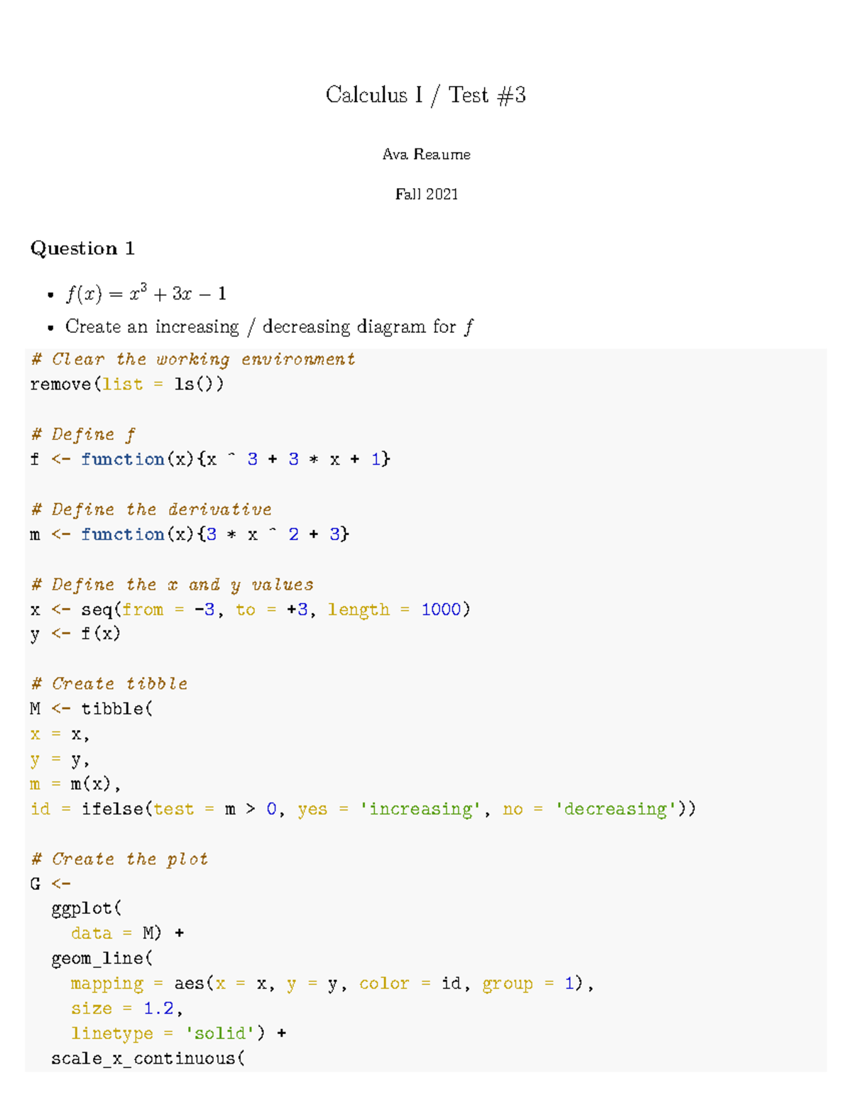 TEST3 - Calculus homework example - Calculus I / Test Ava Reaume Fall ...