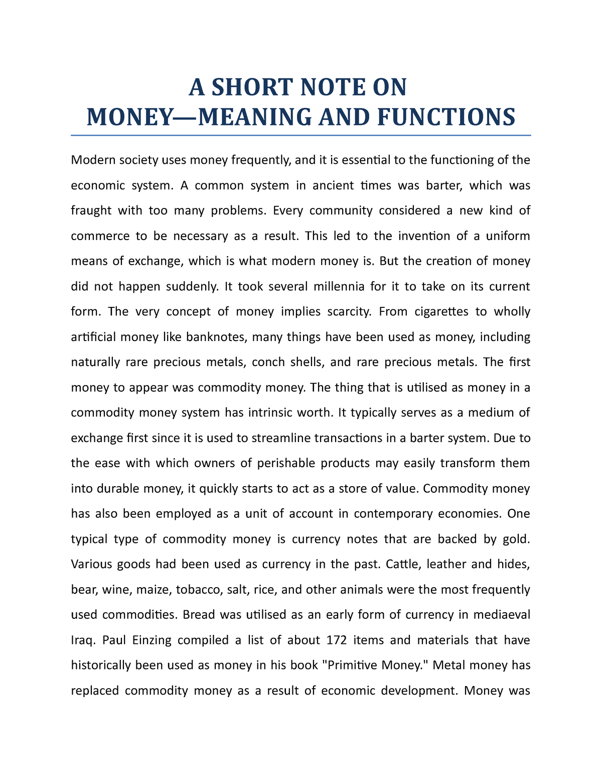 a-short-note-on-money-meaning-and-functions-a-short-note-on-money