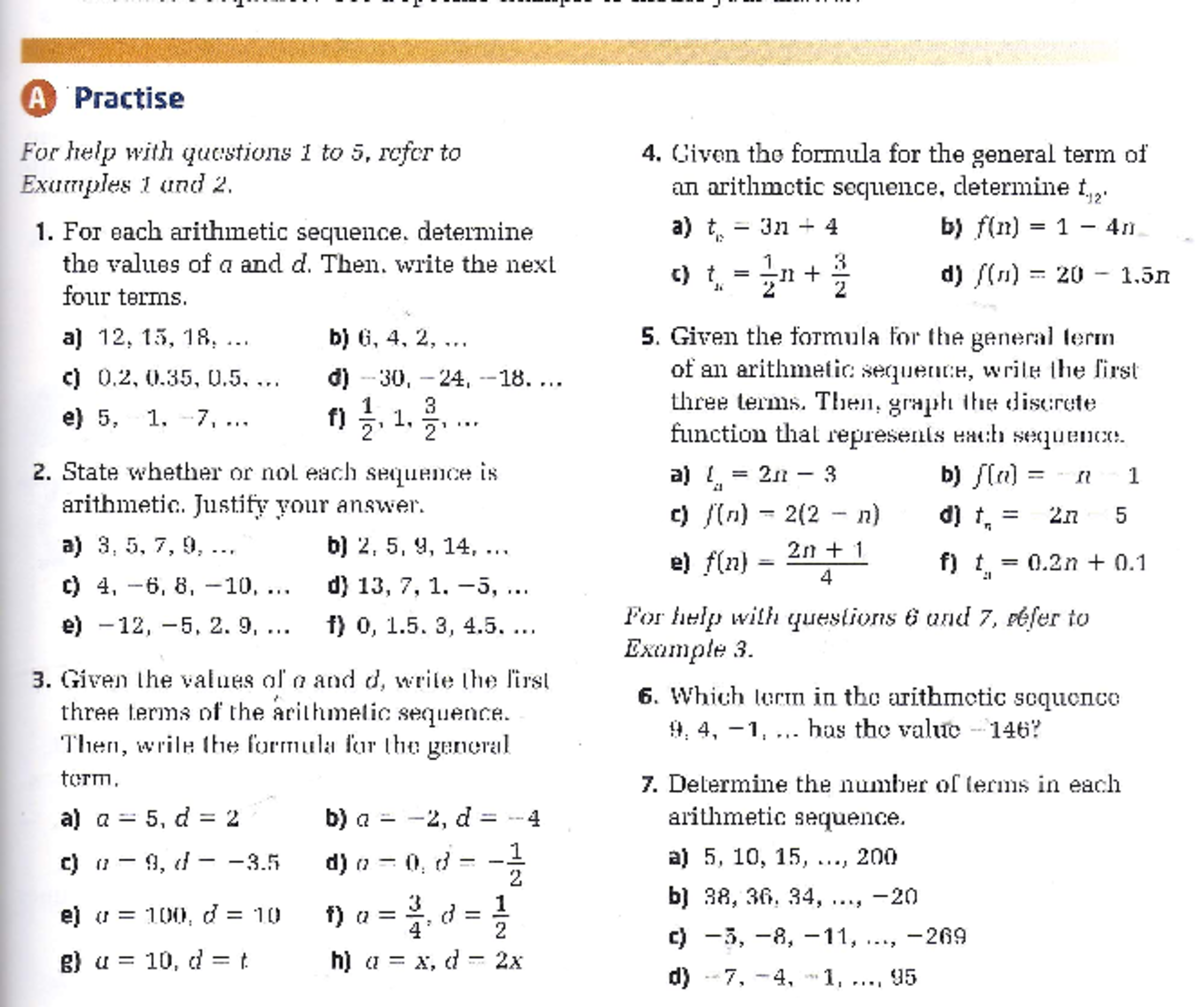 7.1 Arithmetic Sequences - Textbook 2 [Questions + Answers] - Studocu