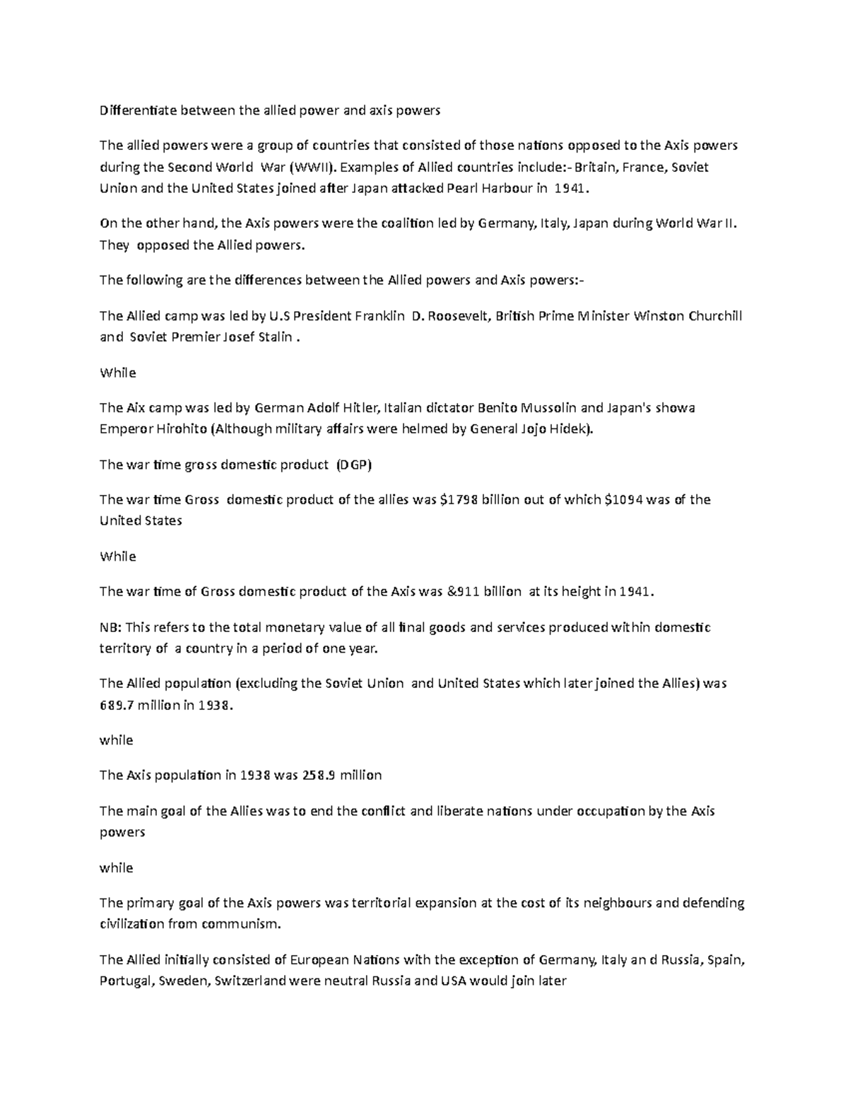 Allied and axis powers Differentiate between the allied power and