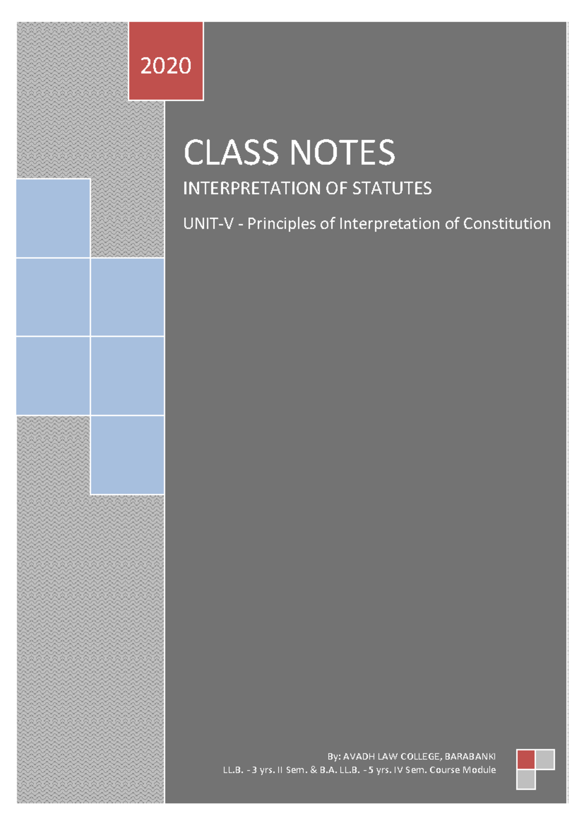 Interpretation of Statutes doctrines - CLASS NOTES INTERPRETATION OF ...