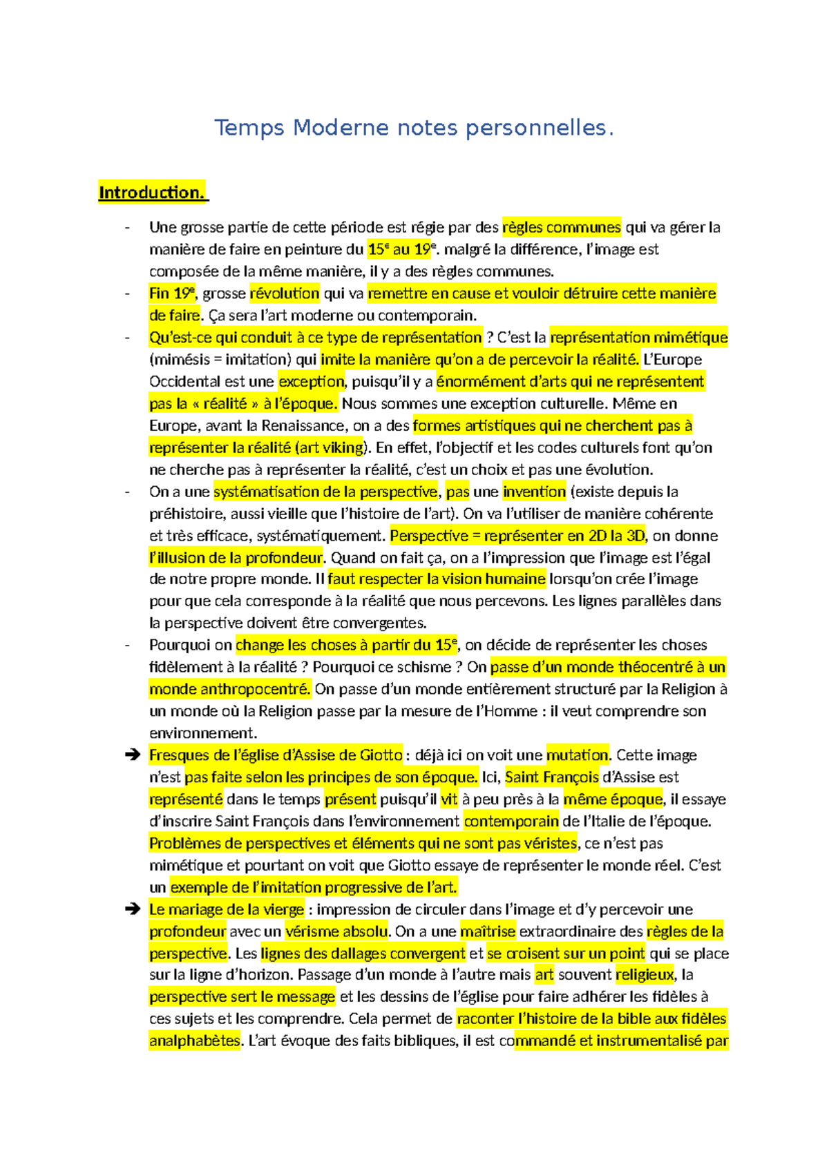 Histoire de l'art temps modernes notes - Temps Moderne notes ...