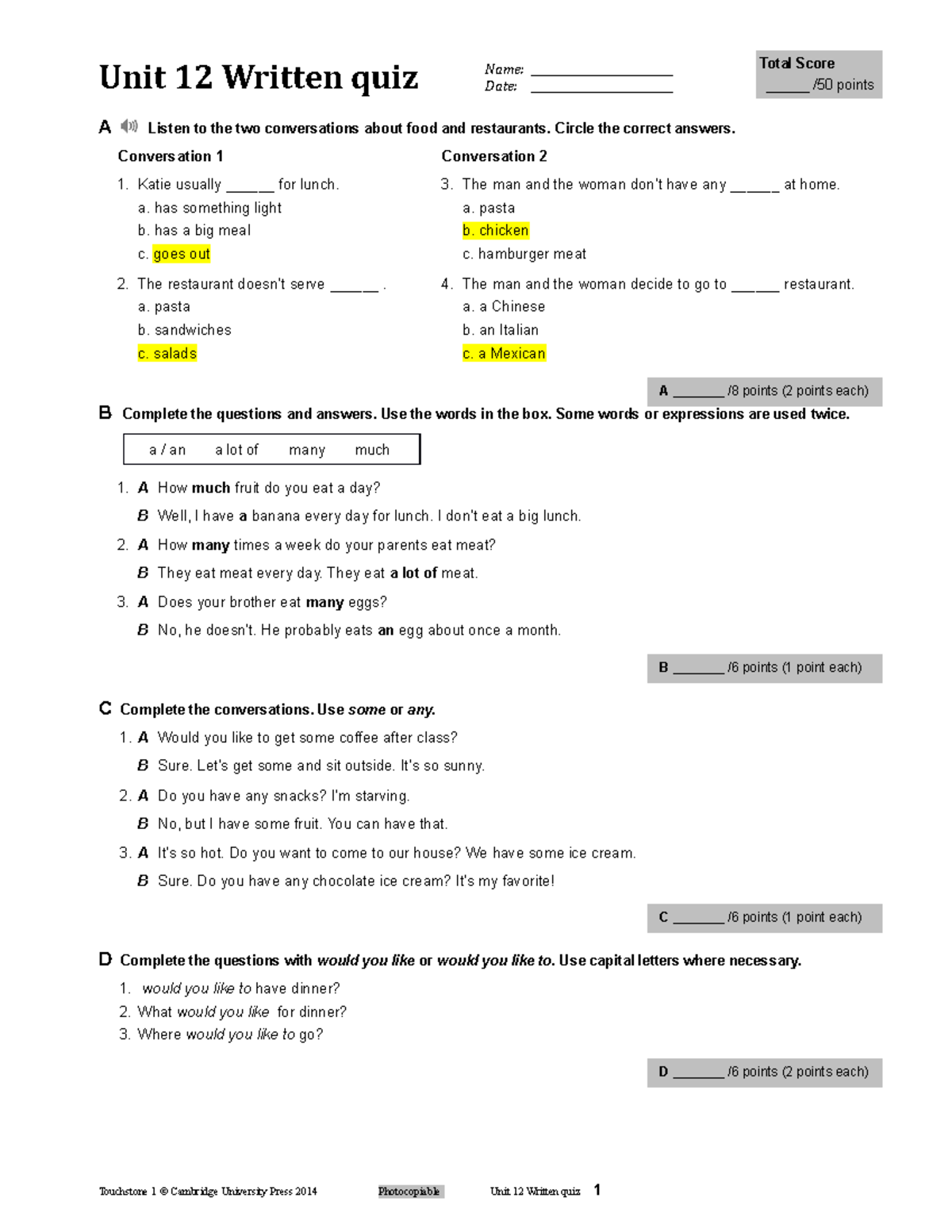 TS U12 WQ ARCHIVO Unit 12 Written quiz Name