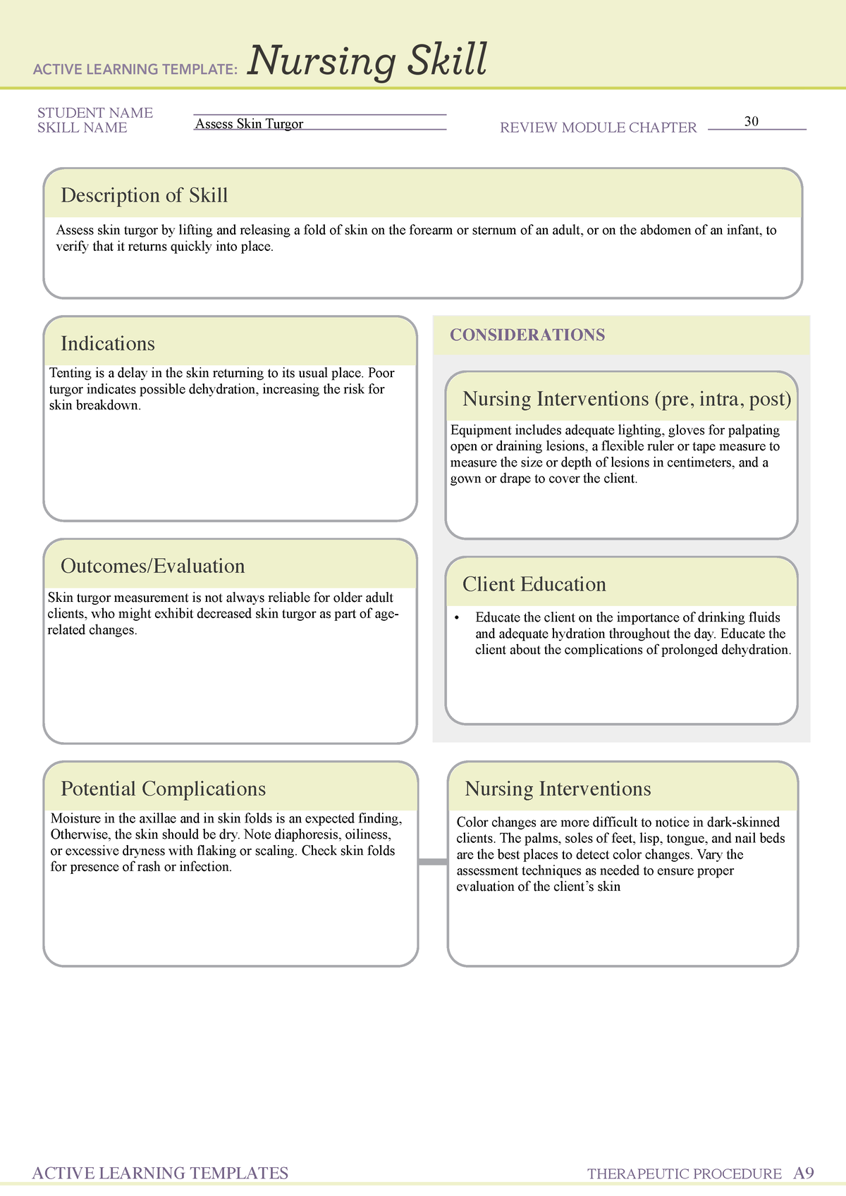 Nursing skill, assess skin turgor - STUDENT NAME SKILL NAME REVIEW ...