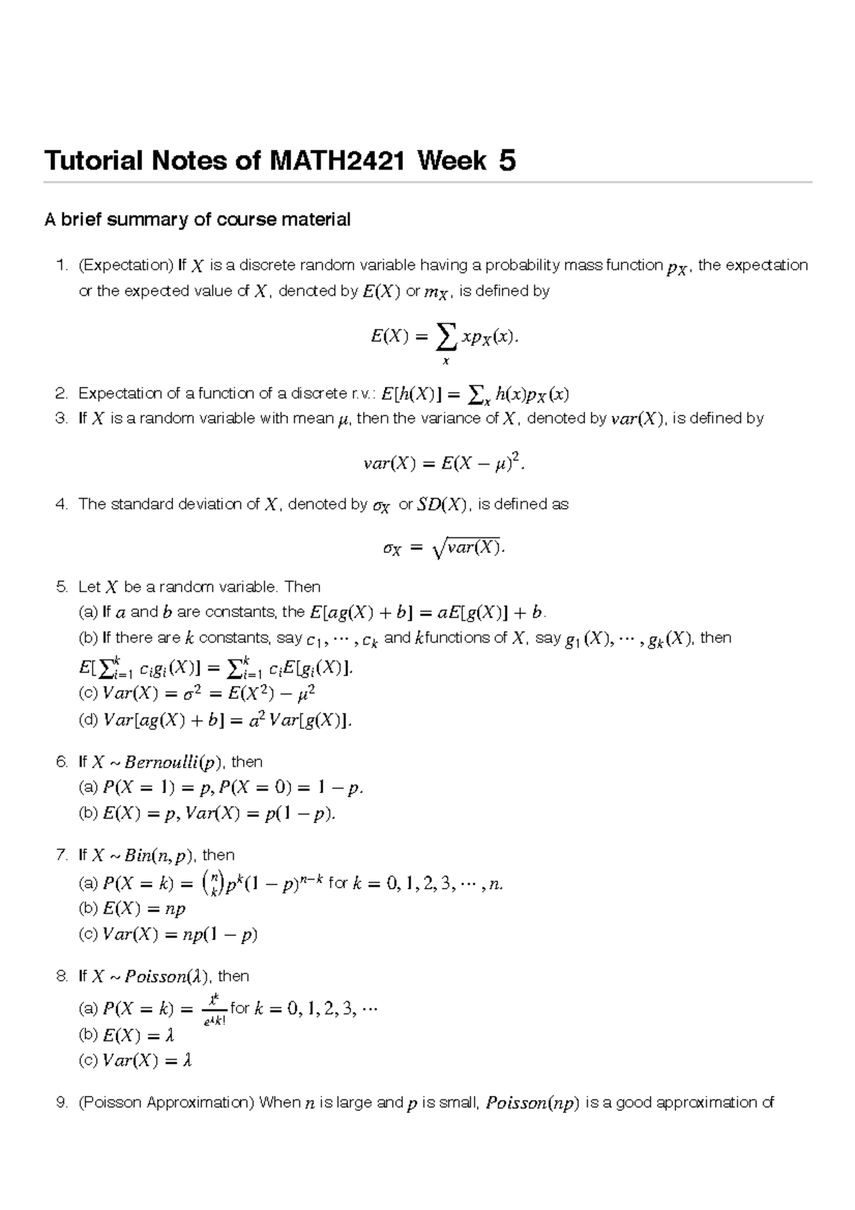 Ta Notes Week5 Bao Zhigang Probability Math 2421 Studocu