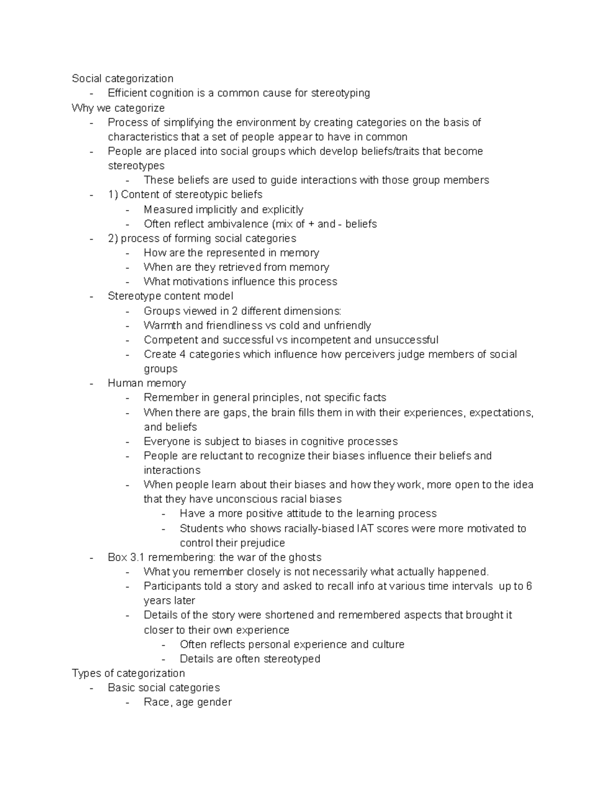 Chapter 3 Textbook Notes - Social Categorization - Efficient Cognition 