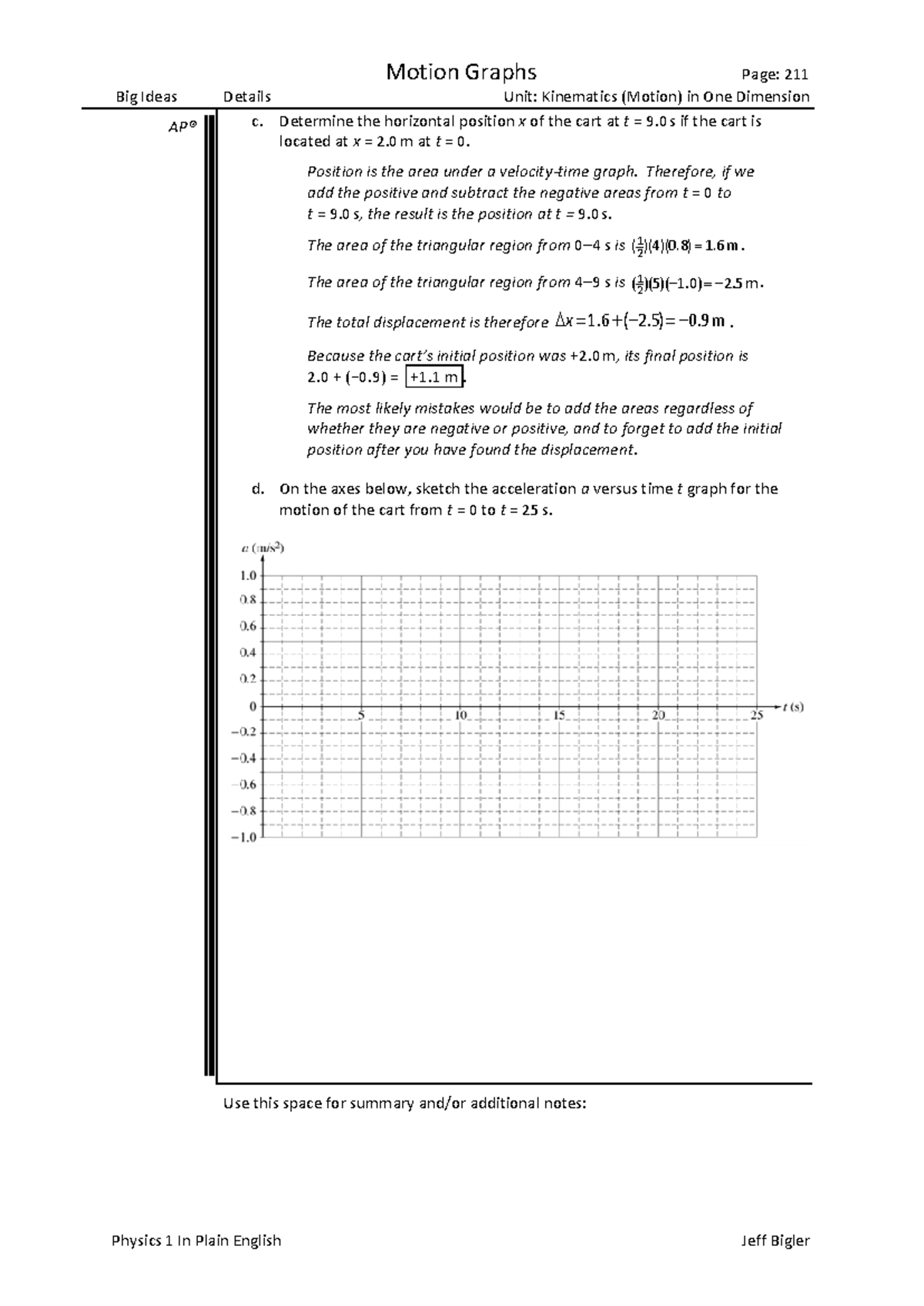 Physics 1-5 - Motion Graphs Page: 211 Big Ideas Details Unit ...