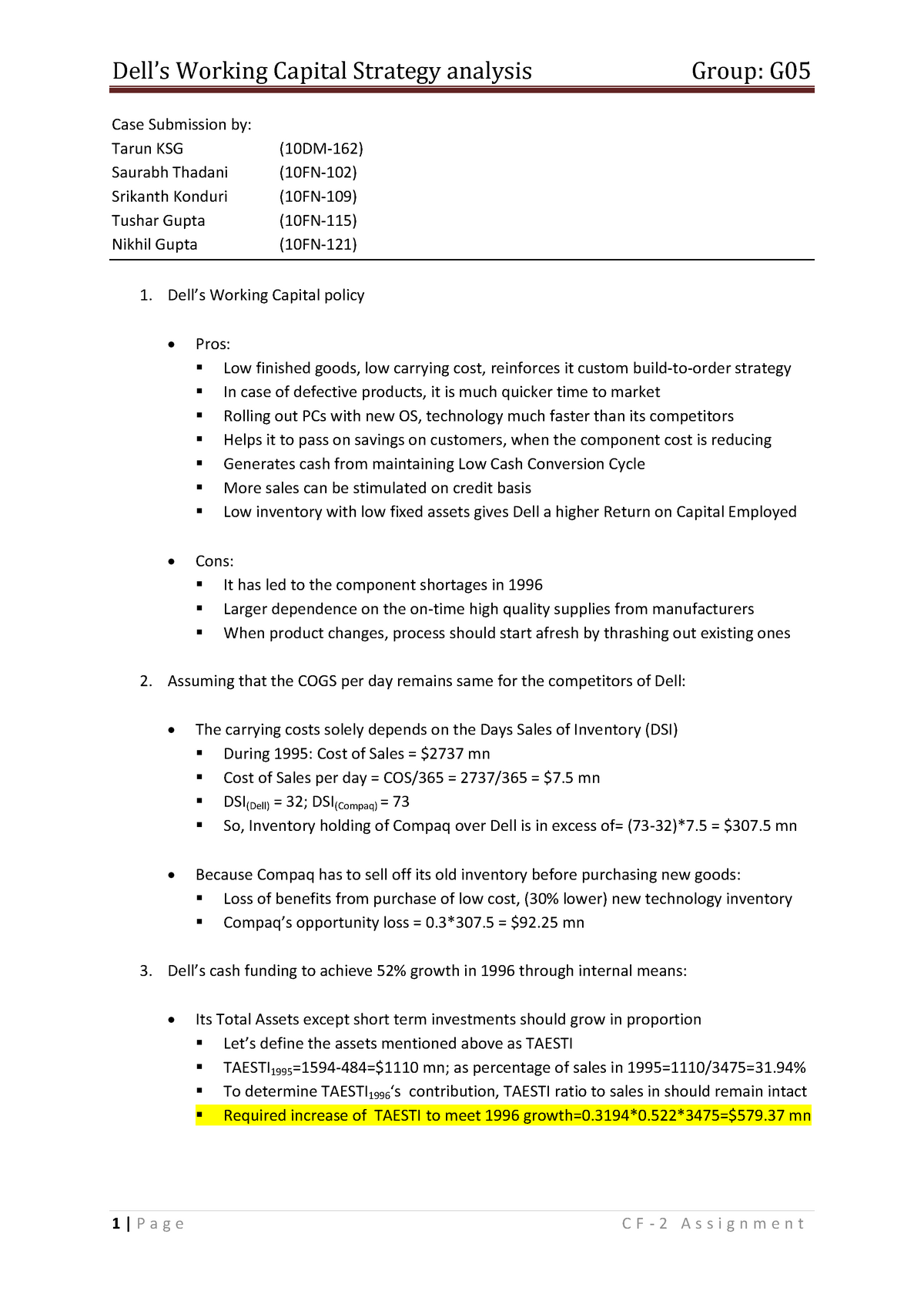 dell working capital case study