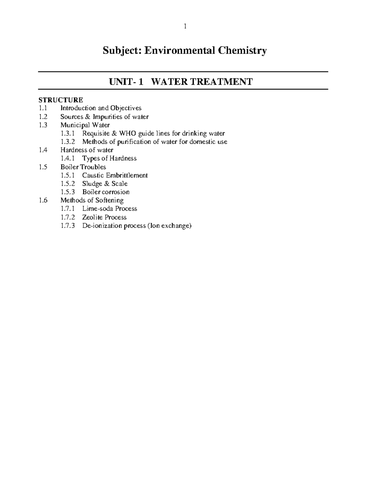 Unit1water Water technology notes Subject Environmental