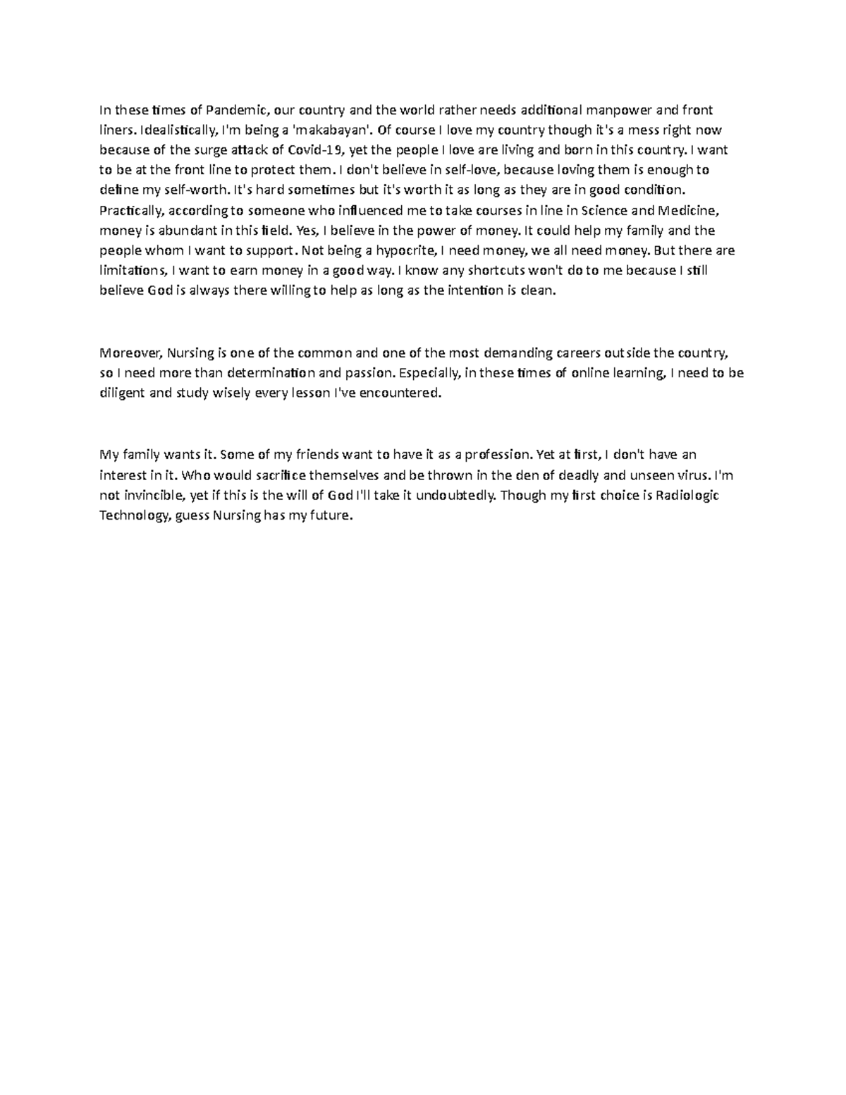 Essay Dcslc EXAM Nursing - In these times of Pandemic, our country and ...