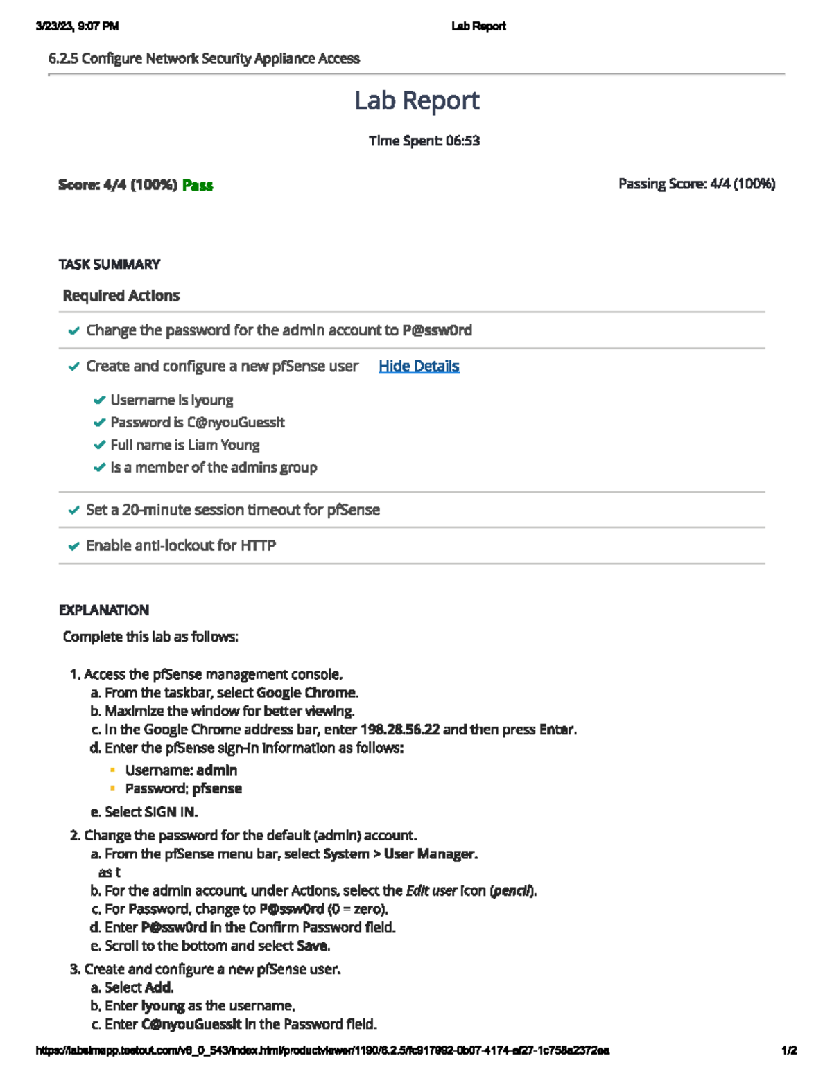 6.2.5 Configure Network Security Appliance Access 907 PM Lab Report