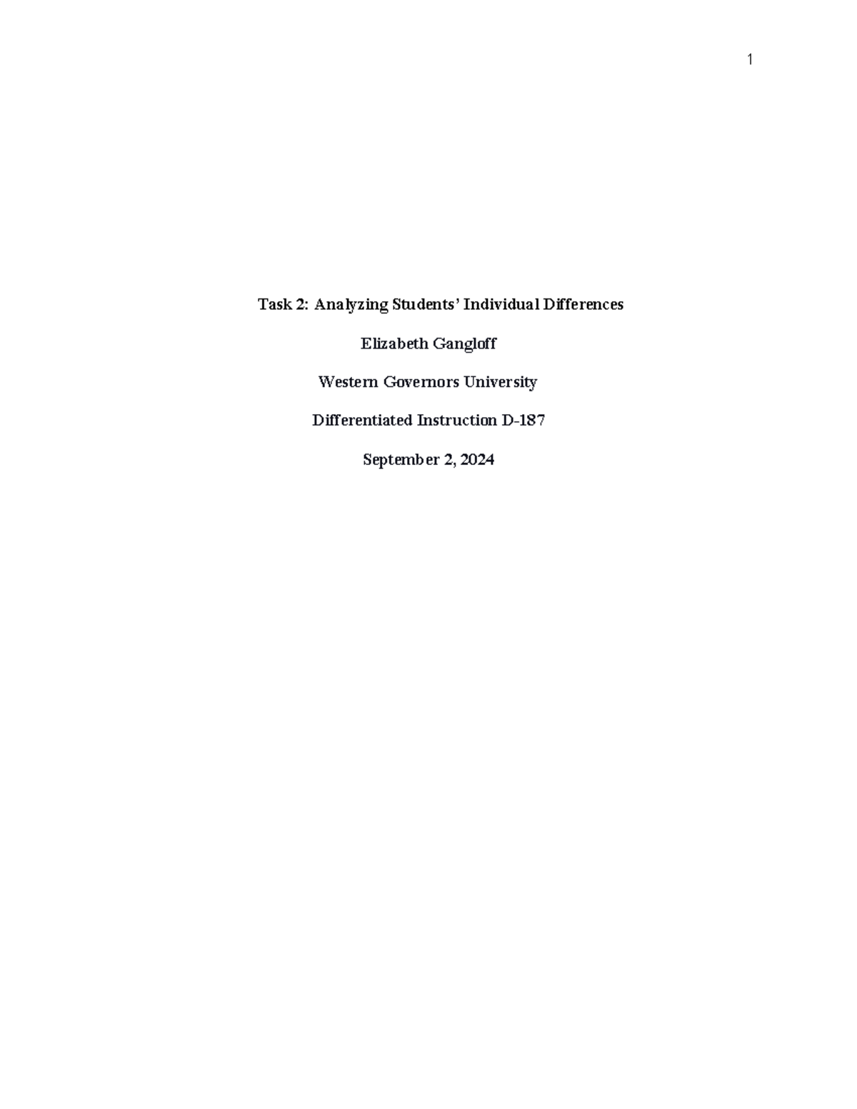 Task 2 Analyzing Students’ Individual Differences - 1 Task 2: Analyzing ...
