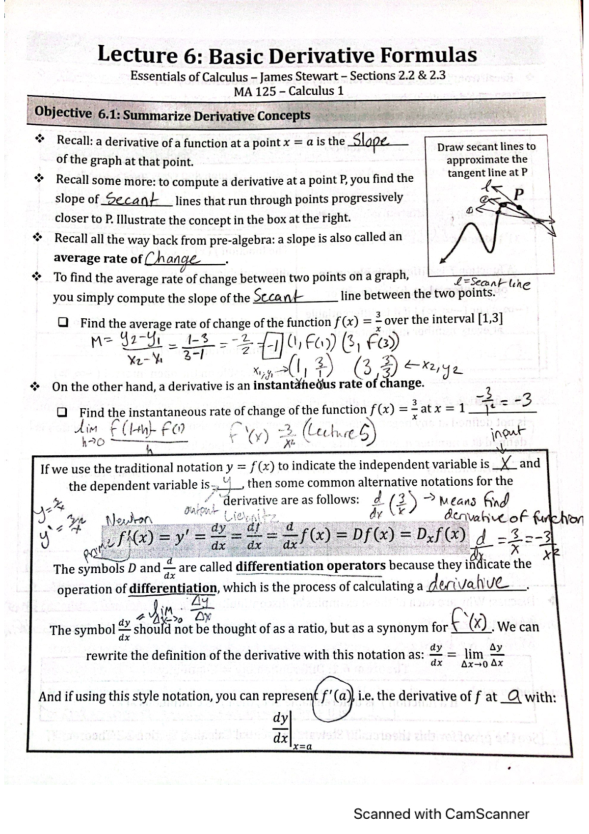Lecture 6 notes - Lecture 6: Basic Derivative Formulas Essentials of ...