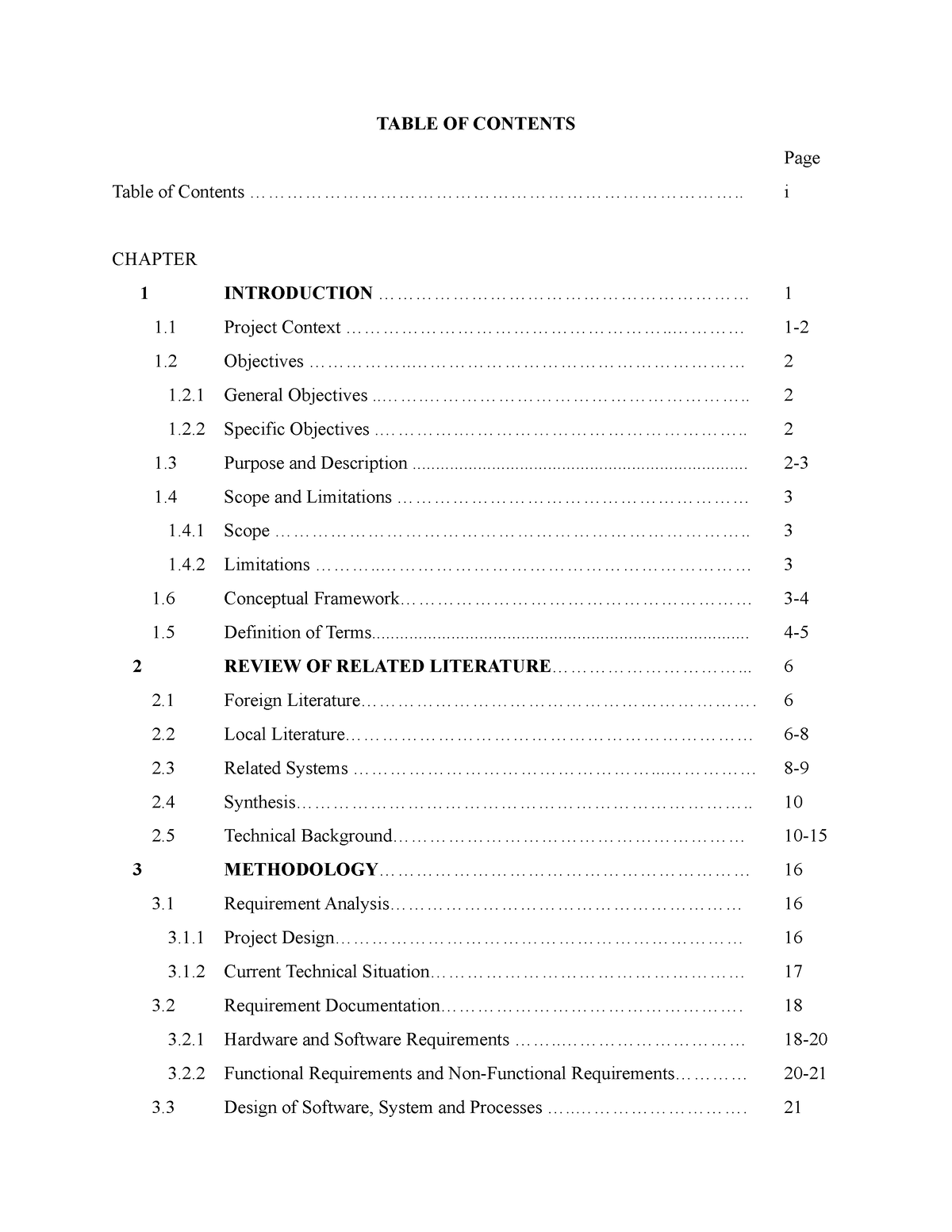 example of table of contents for research paper