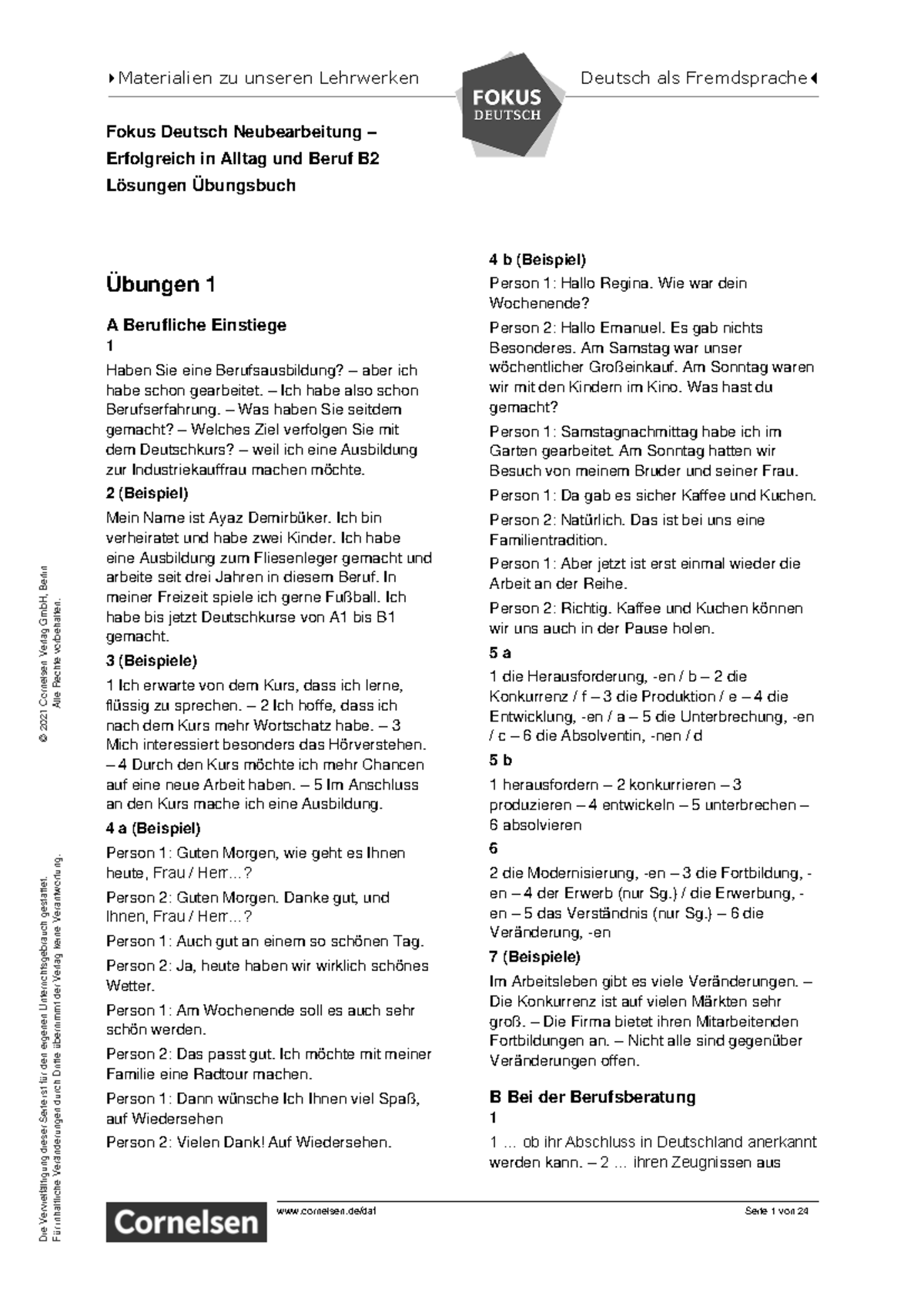 Fokus Deutsch B2 Neubearbeitung Loesungen Uebungsbuch - Fokus Deutsch