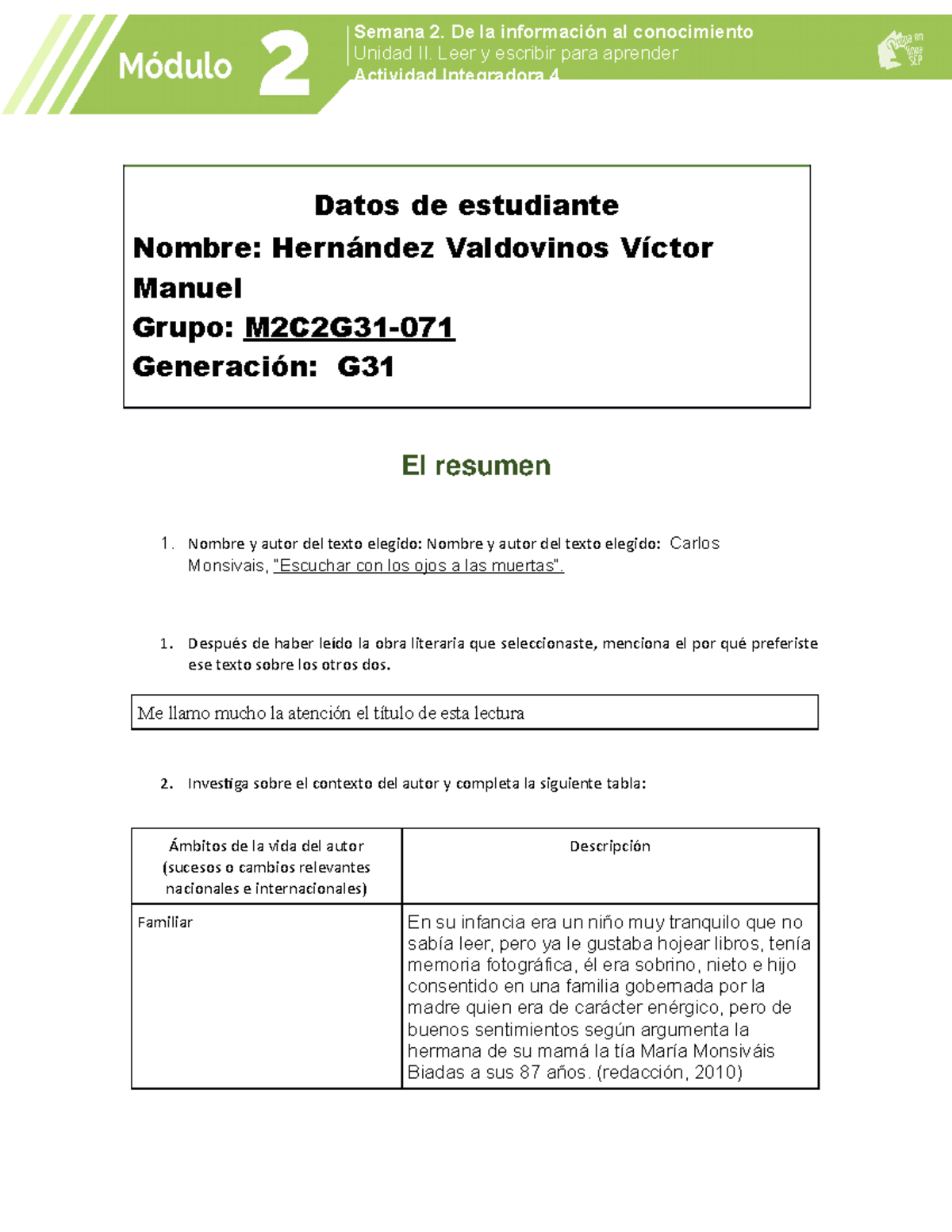 Hernandez Valdovinos Victor Manuel M2S2AI4 - Datos de estudiante Nombre ...