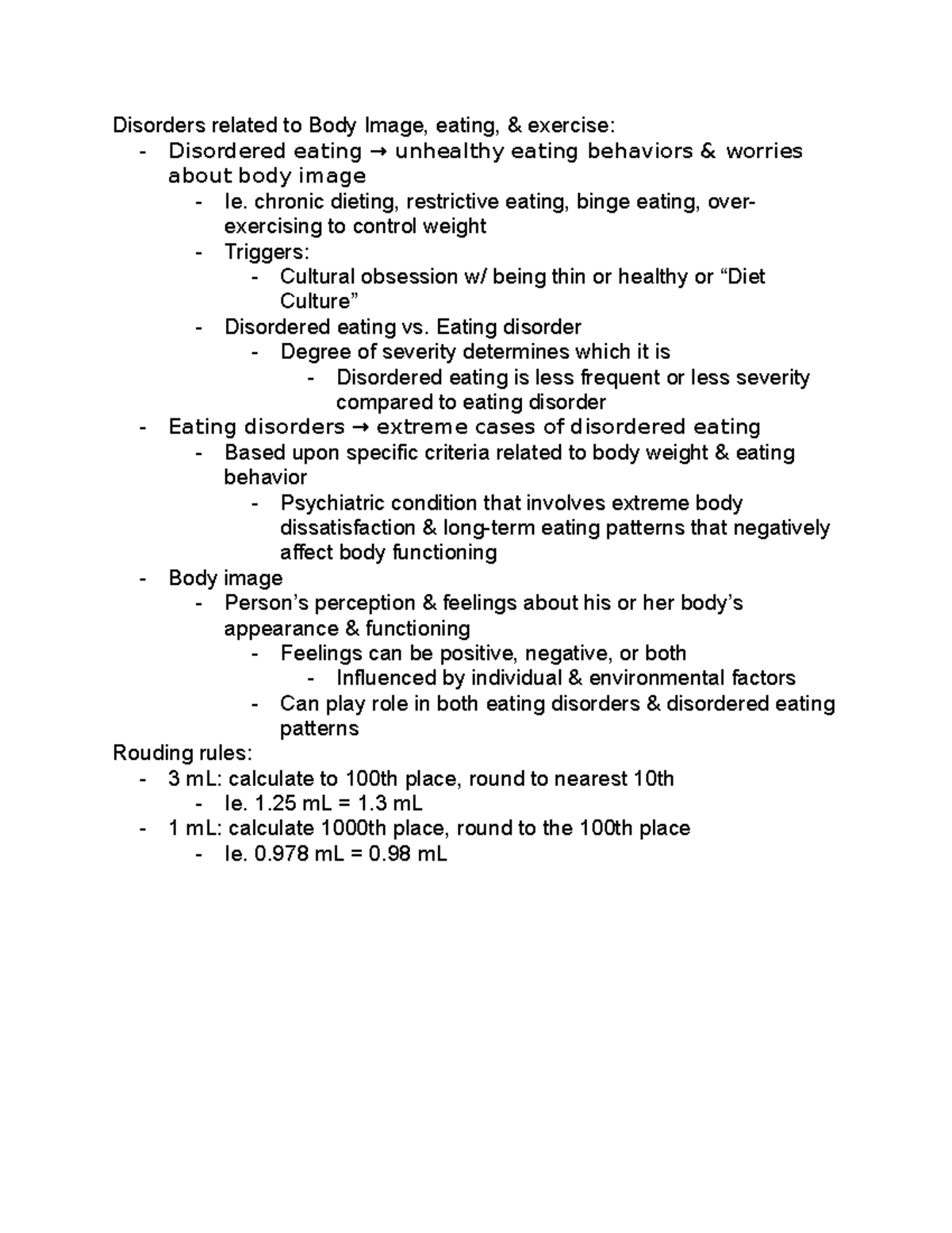 Eating Disorders, Body Image, & Patterns of Disordered Eating
