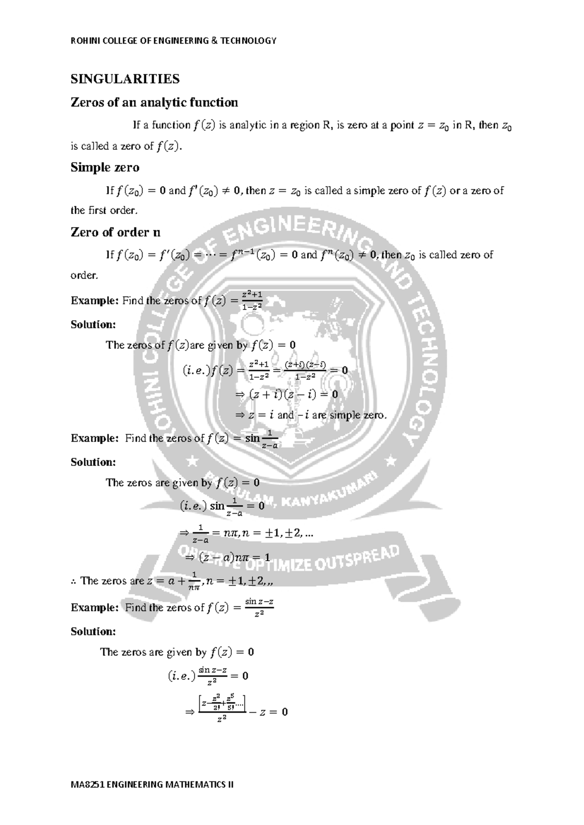 Singularity And Zero Notes Singularities Zeros Of An Analytic