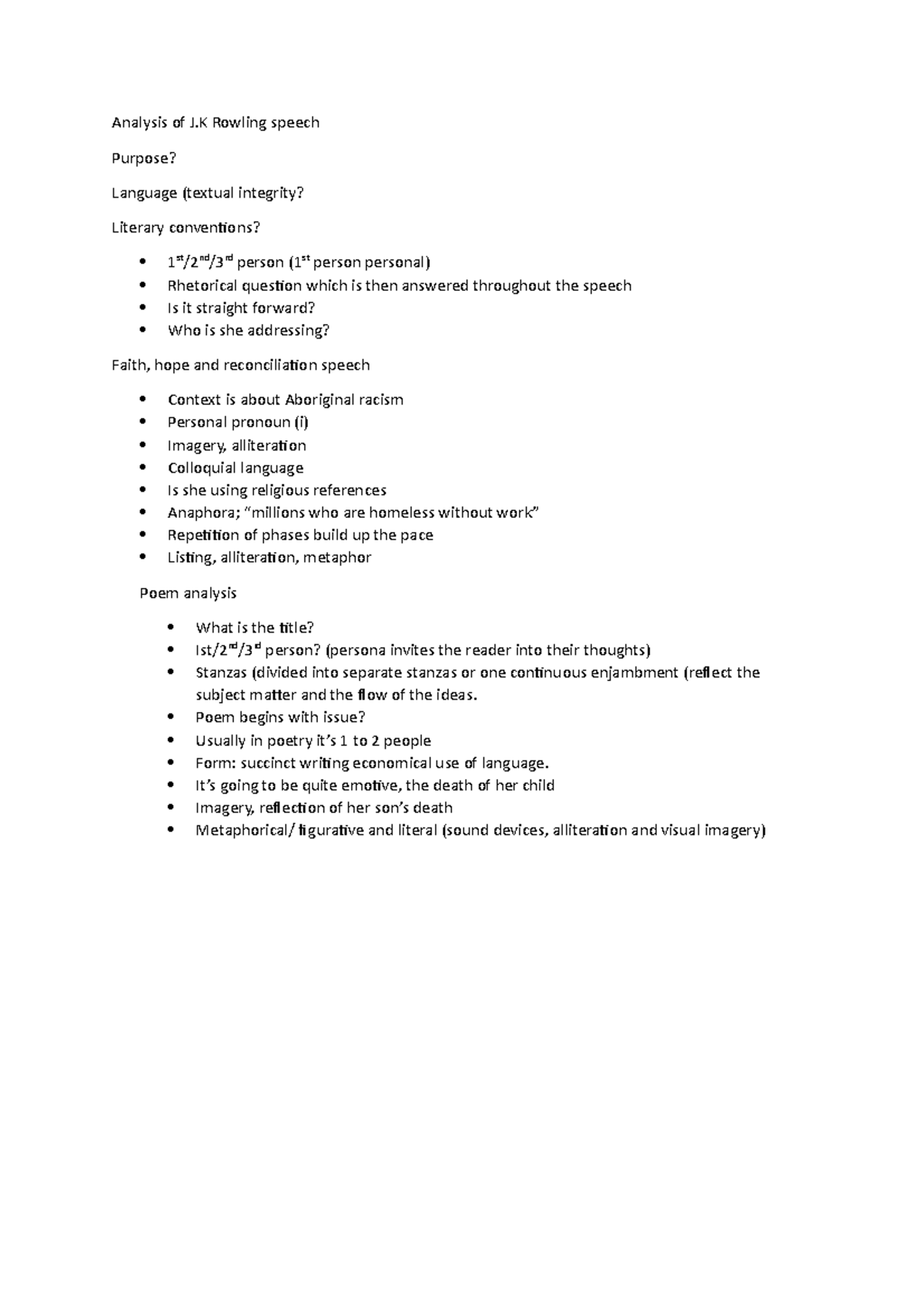 Assignment analysis term 1 year 12 - Analysis of J Rowling speech ...