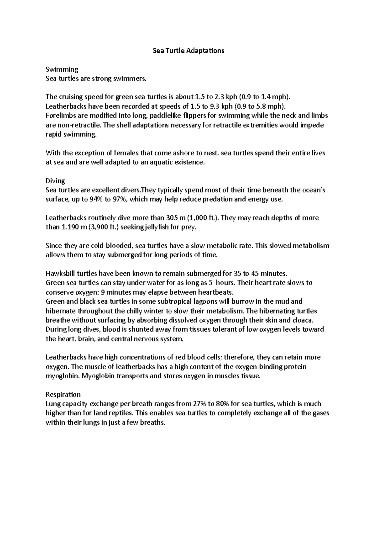 Sea Turtle Adaptations - Sea Turtle Adaptations Swimming Sea turtles ...