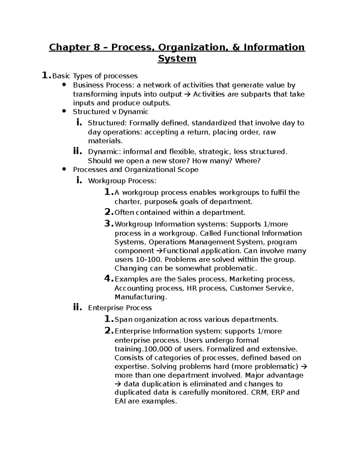 BUS-K 201 Lecture Chapter 8 Introduction Notes - Chapter 8 – Process ...