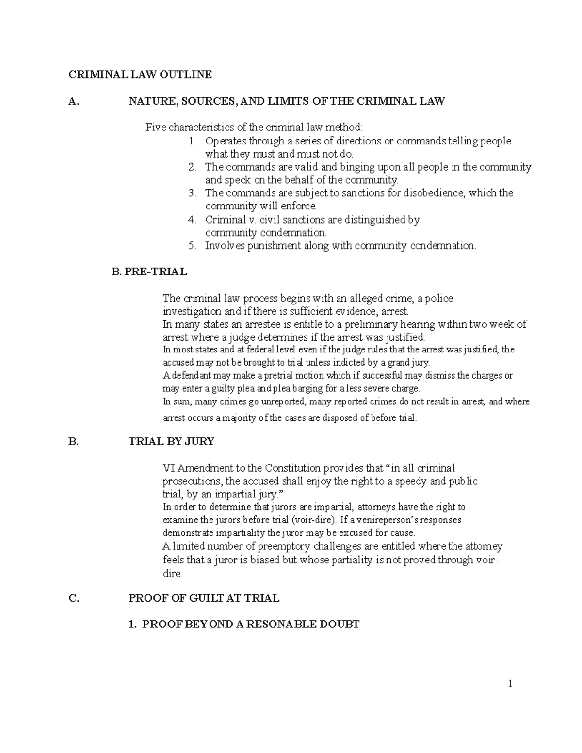 Introduction To Criminal Law - CRIMINAL LAW OUTLINE A. NATURE, SOURCES ...