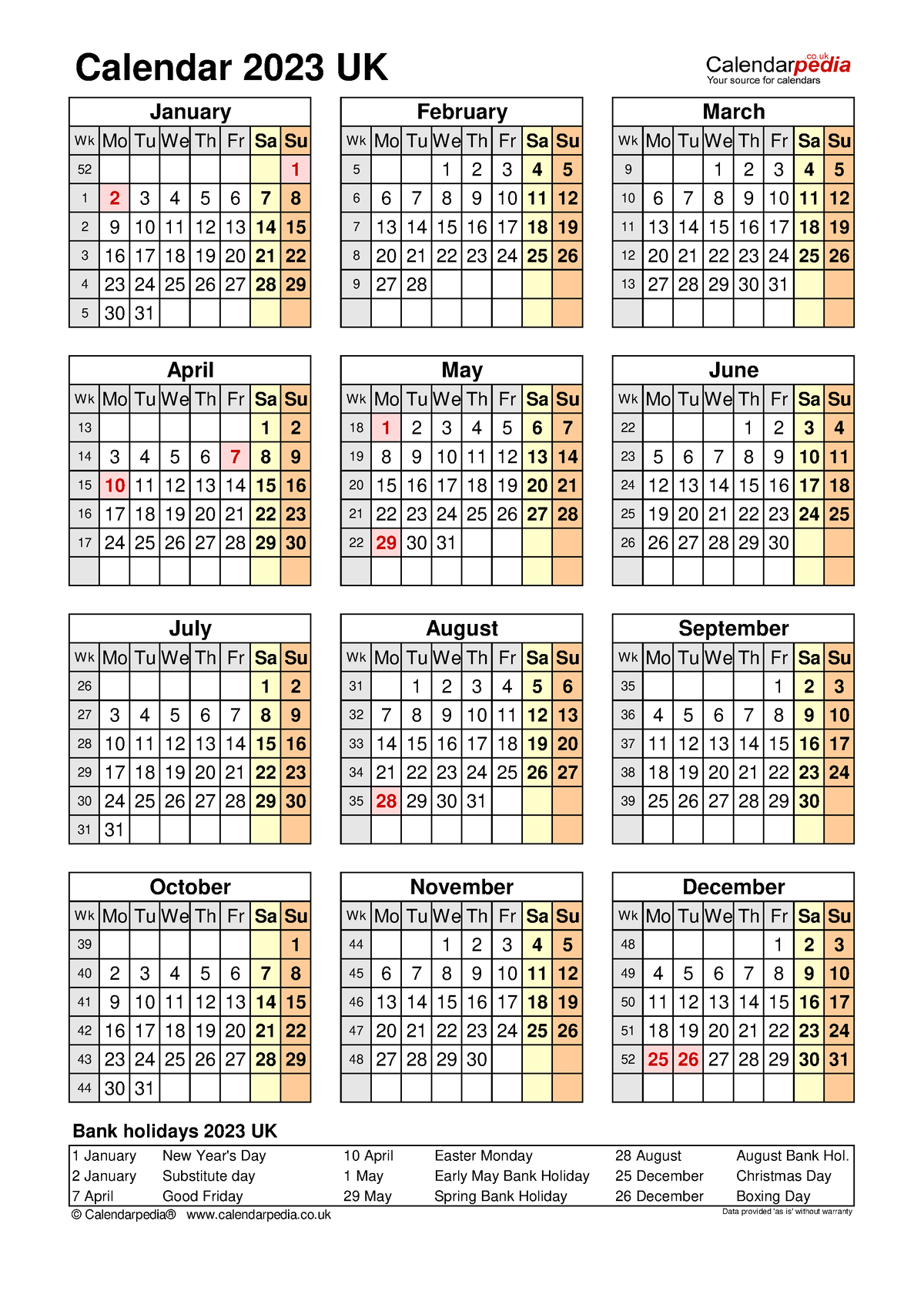 Calendar 2023 portrait year at a glance Calendar 2023 UK W kMo TuWeTh