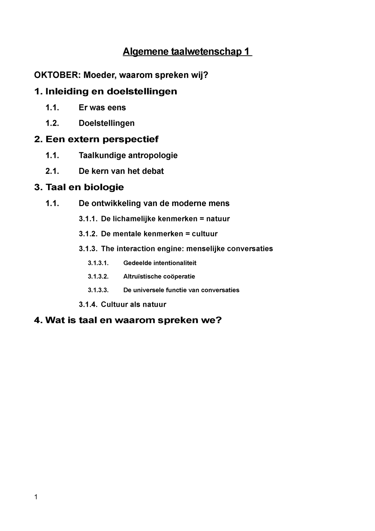 Algemene Taalwetenschap 1: Inhoudstafel Die Dient Als Beknopte ...