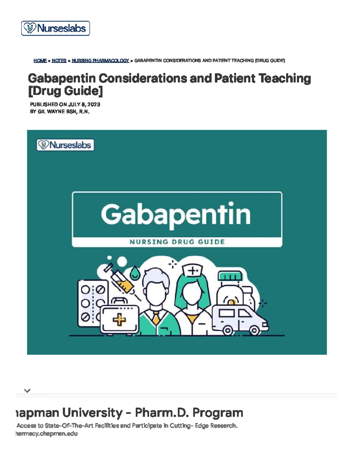 Gabapentin Considerations And Patient Teaching [Drug Guide] - Nurseslabs - HOME » NOTES ...