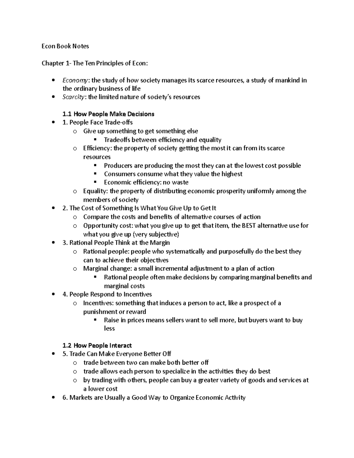 Book Notes-Chapter 1 - Book Notes Chapter 1 - Econ Book Notes Chapter 1 ...