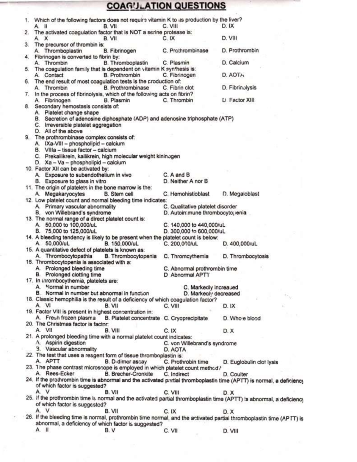 Apollon Hemostasis - Crdts to the real owner - COAGULATION QUESTIONS 1 ...