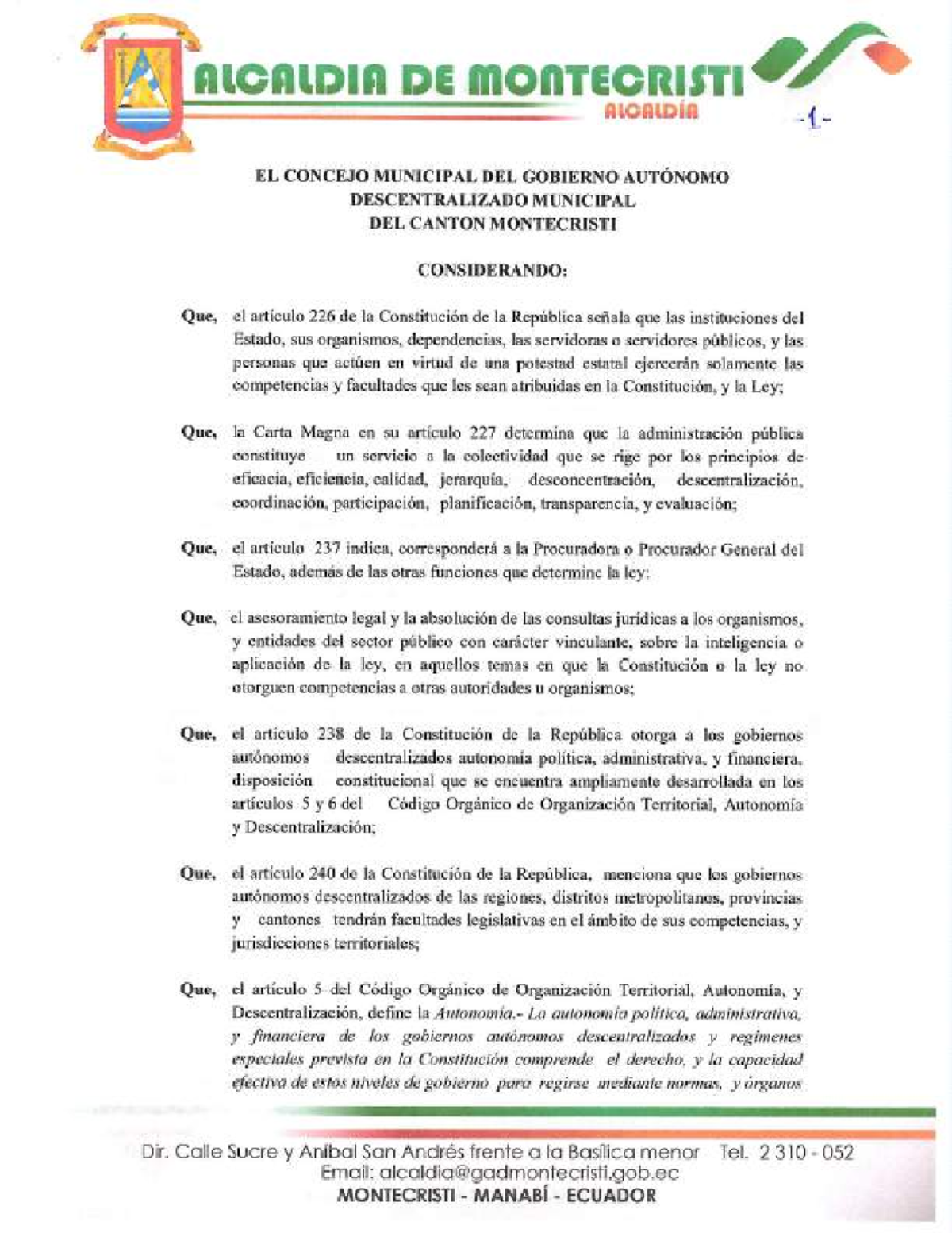 Ordenanza DE Organizacion Y Funcionamiento Concejo Municipal Sancionada ...