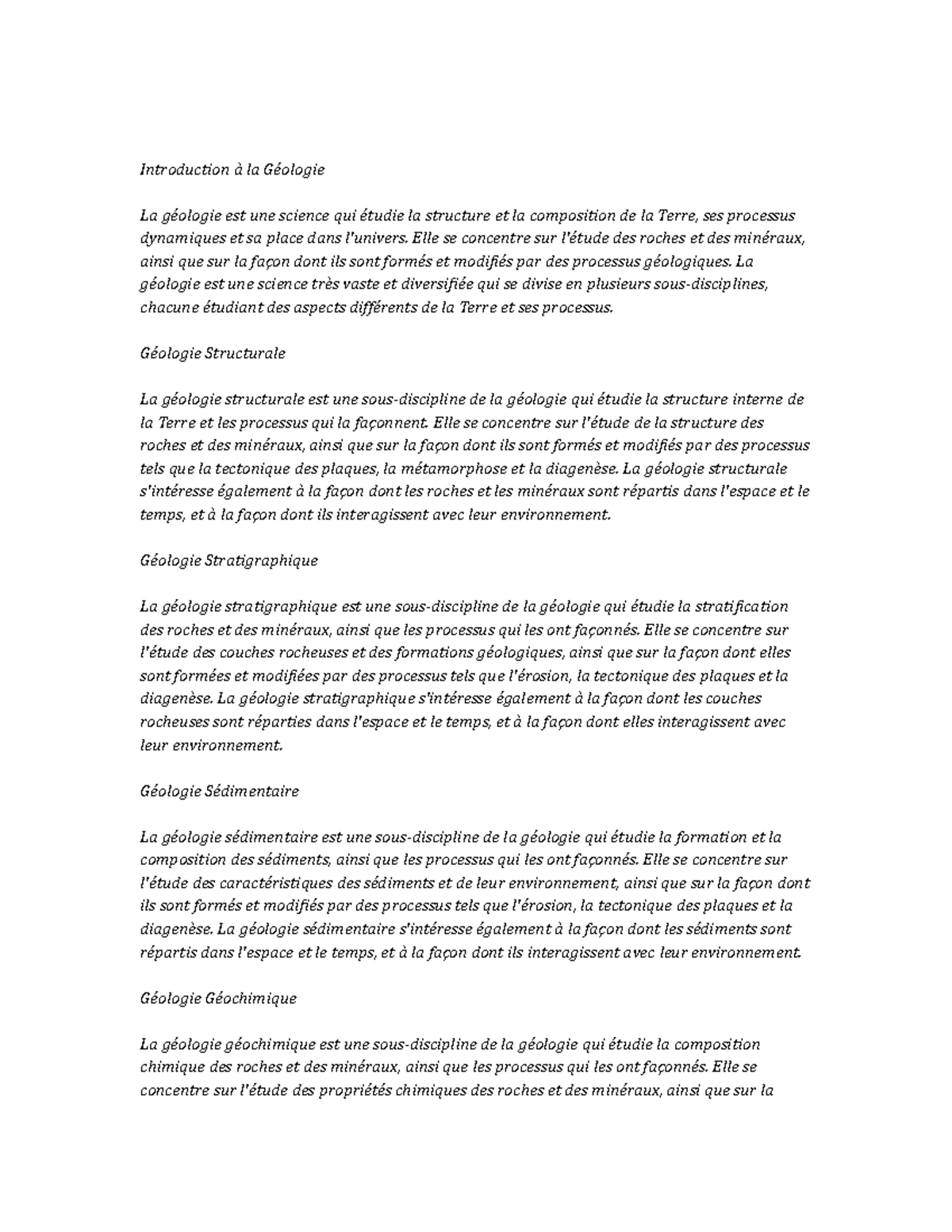 Geology Study Notes - Introduction à la Géologie La géologie est une ...