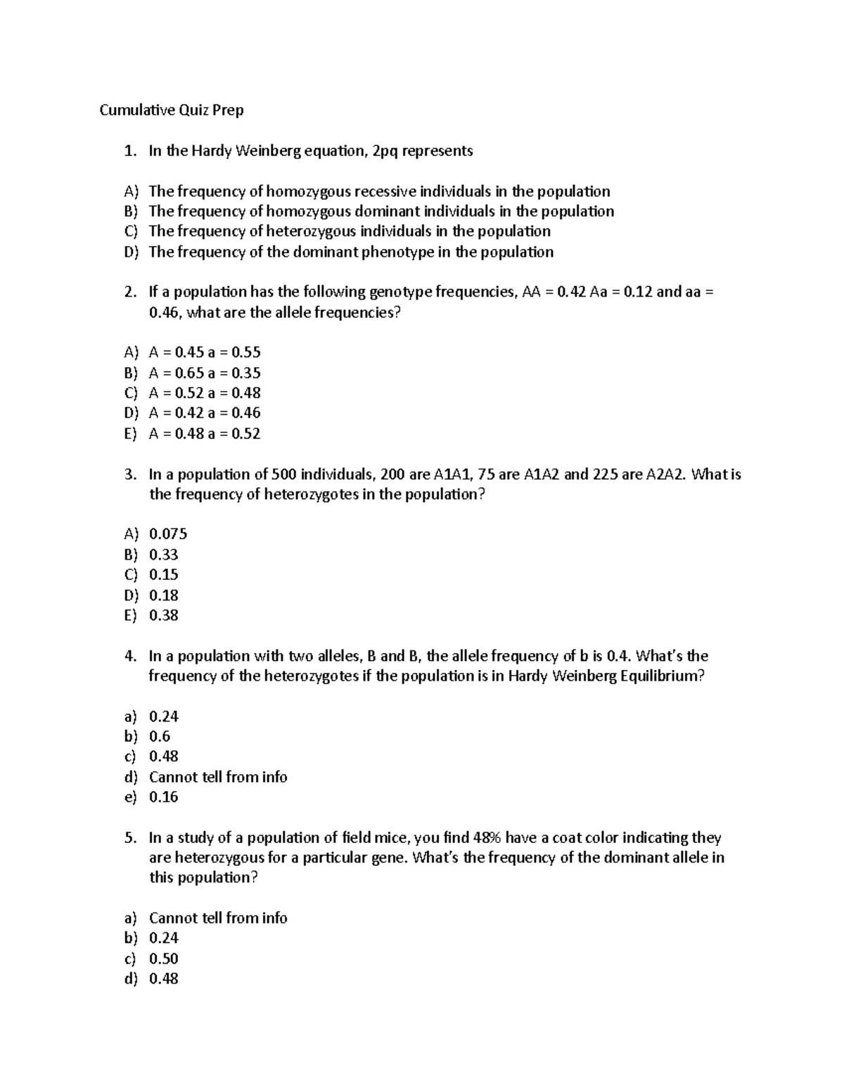Cumulative Quiz Prep - Evolution Study Material - Cumulative Quiz Prep ...