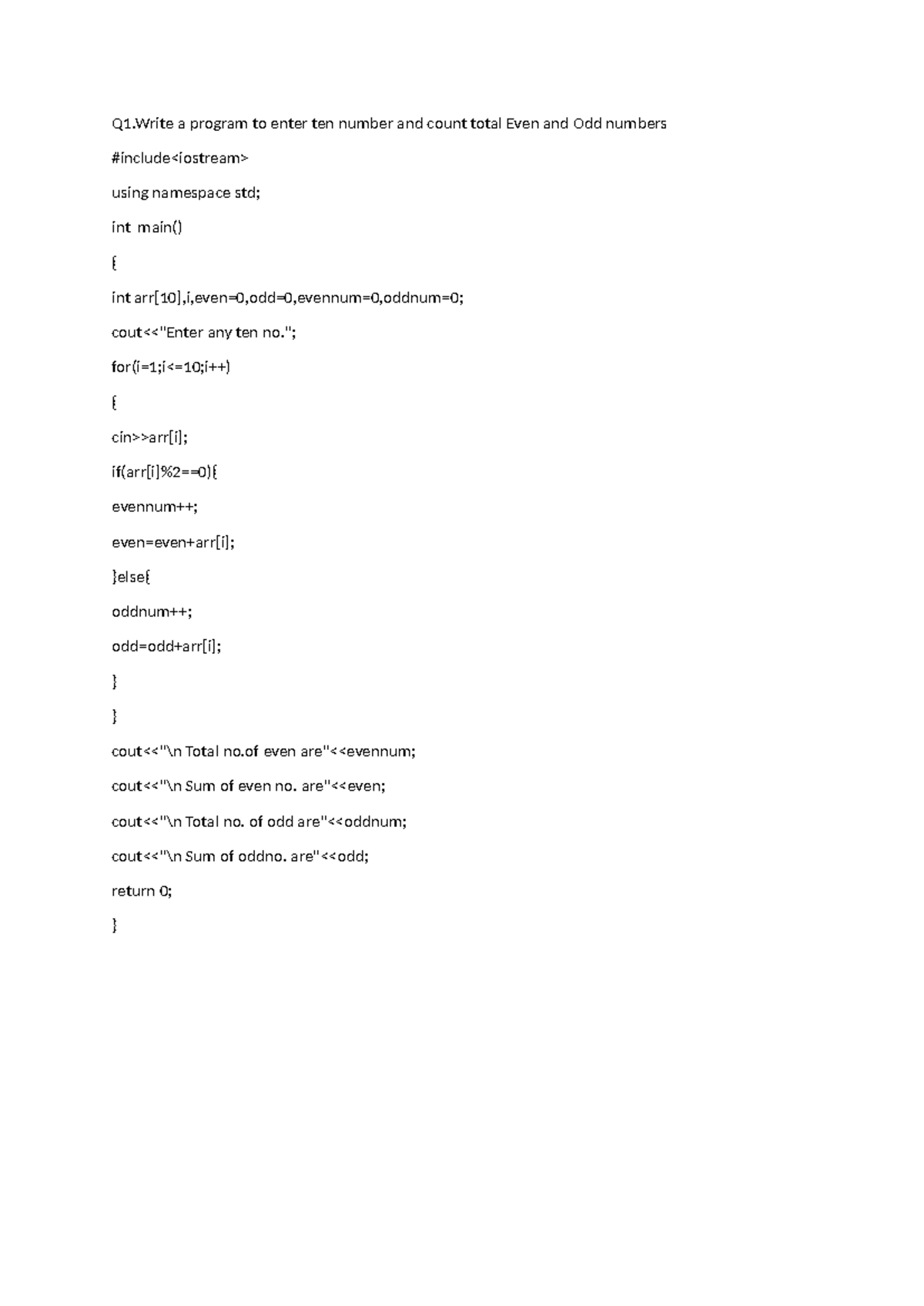 C++ file c++ Q1 a program to enter ten number and count total Even