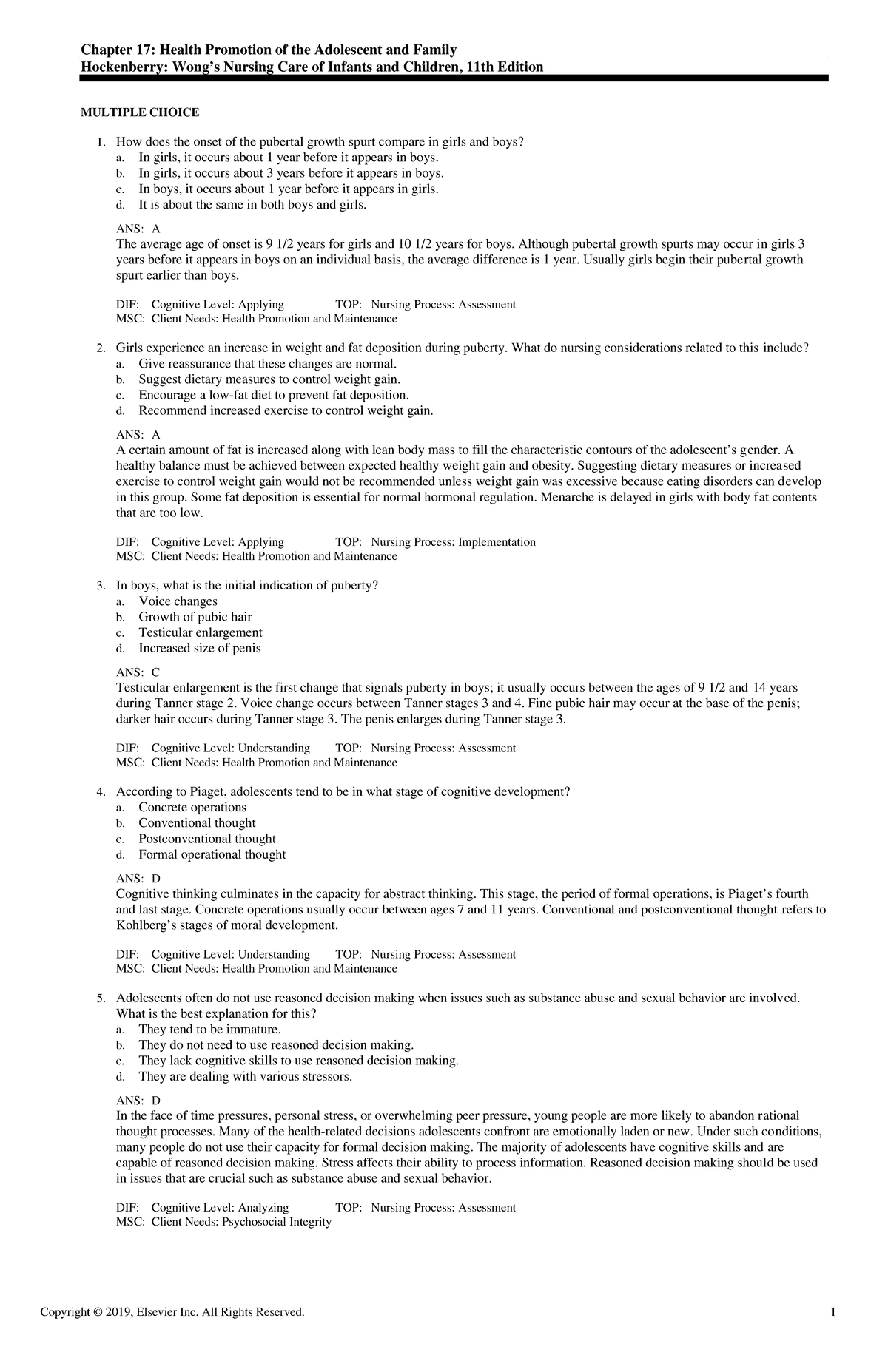 Exam View - Chapter 17 - Test Bank - Chapter 17: Health Promotion Of ...