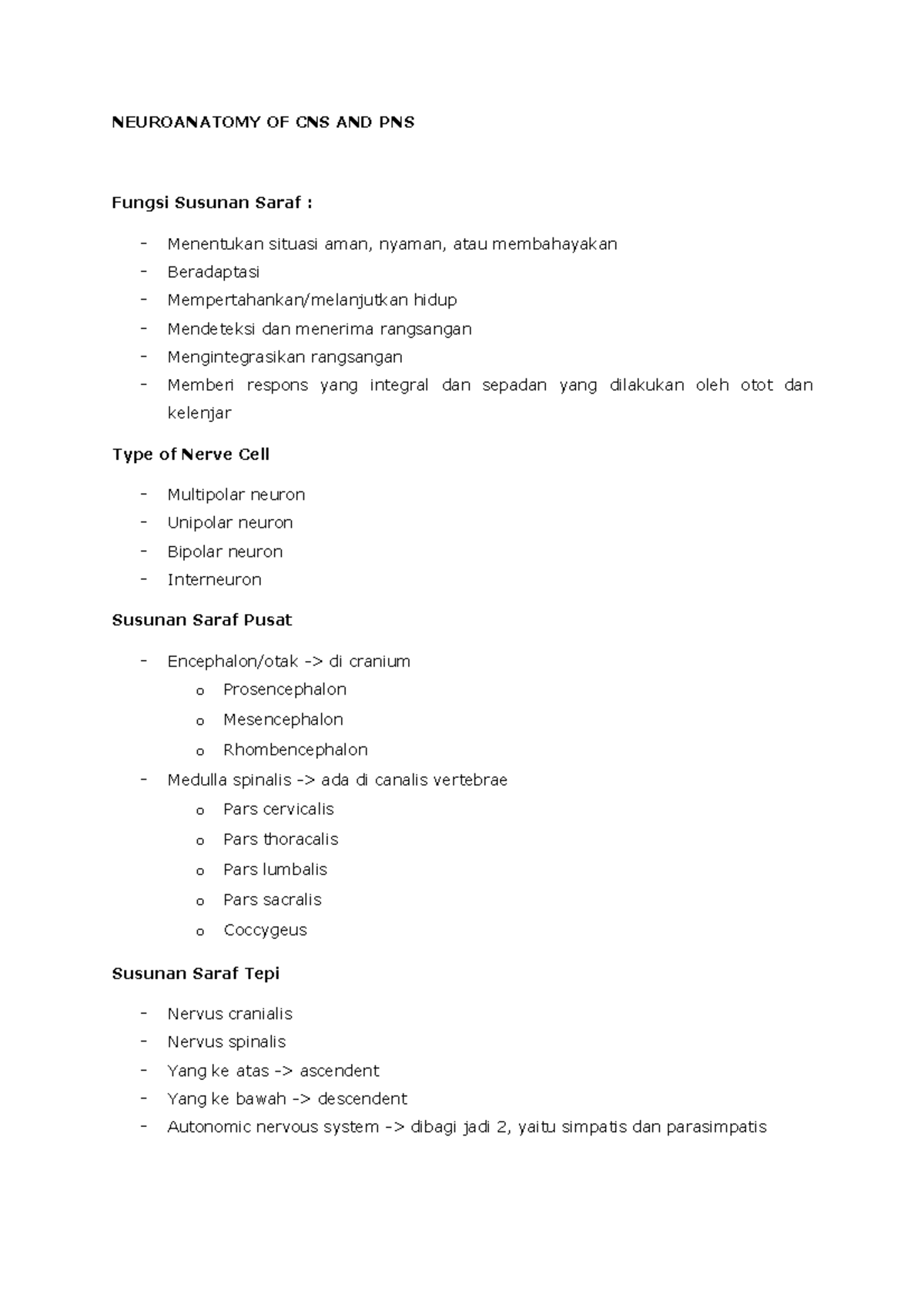 NEUROANATOMY OF CNS AND PNS Fungsi ... Biology Diagrams