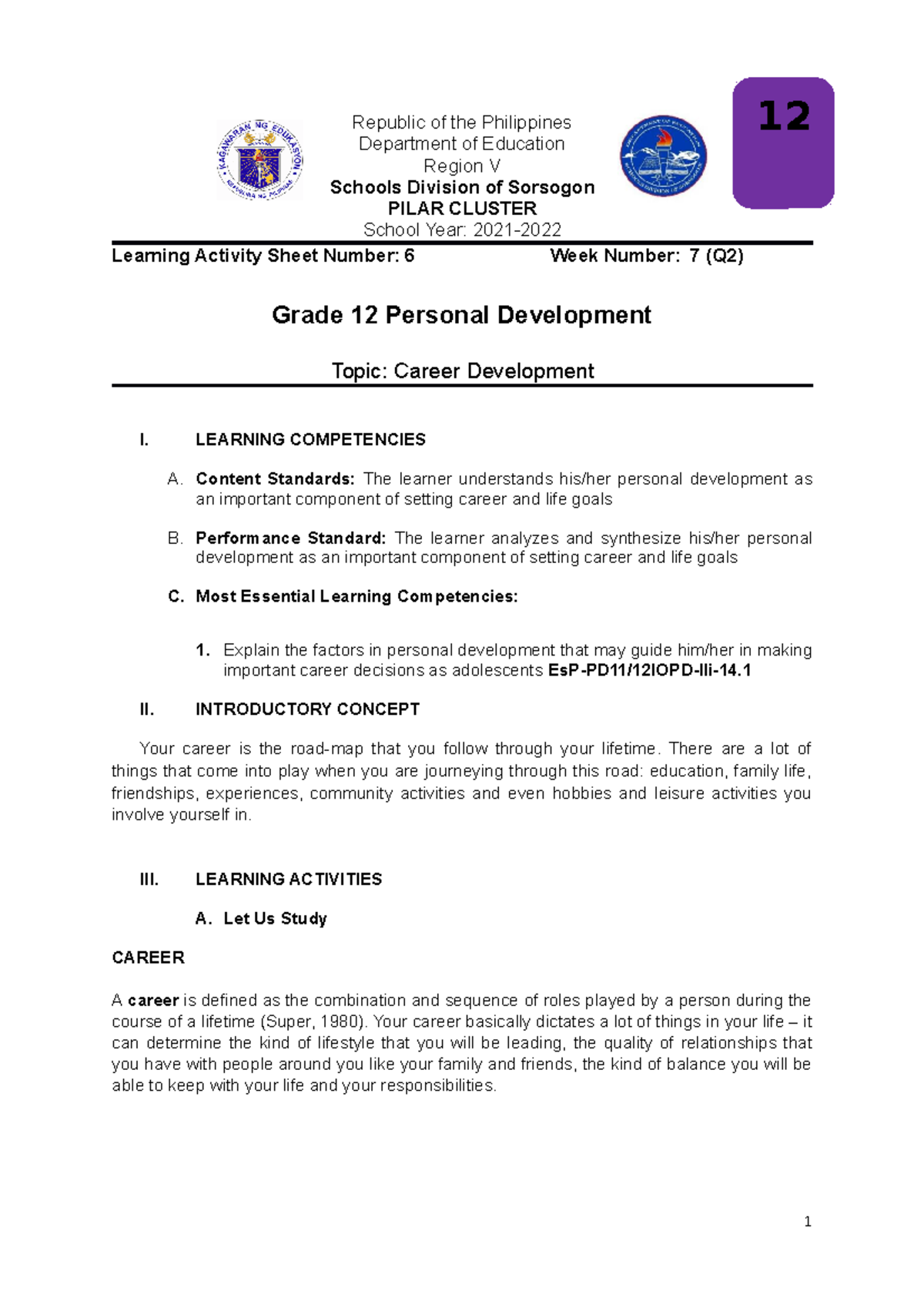 LAS Perdev Q2 WK 7 - Republic of the Philippines Department of ...