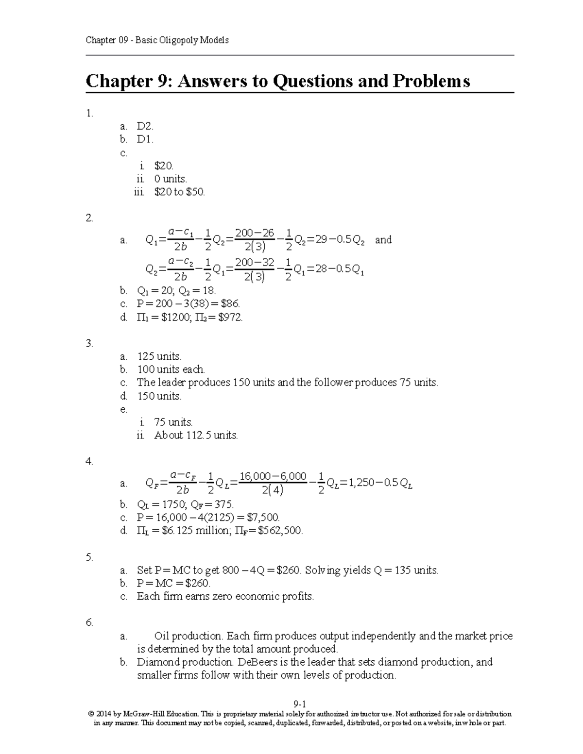 Chapter 9 Solutions - Chapter 9: Answers To Questions And Problems 1. A ...