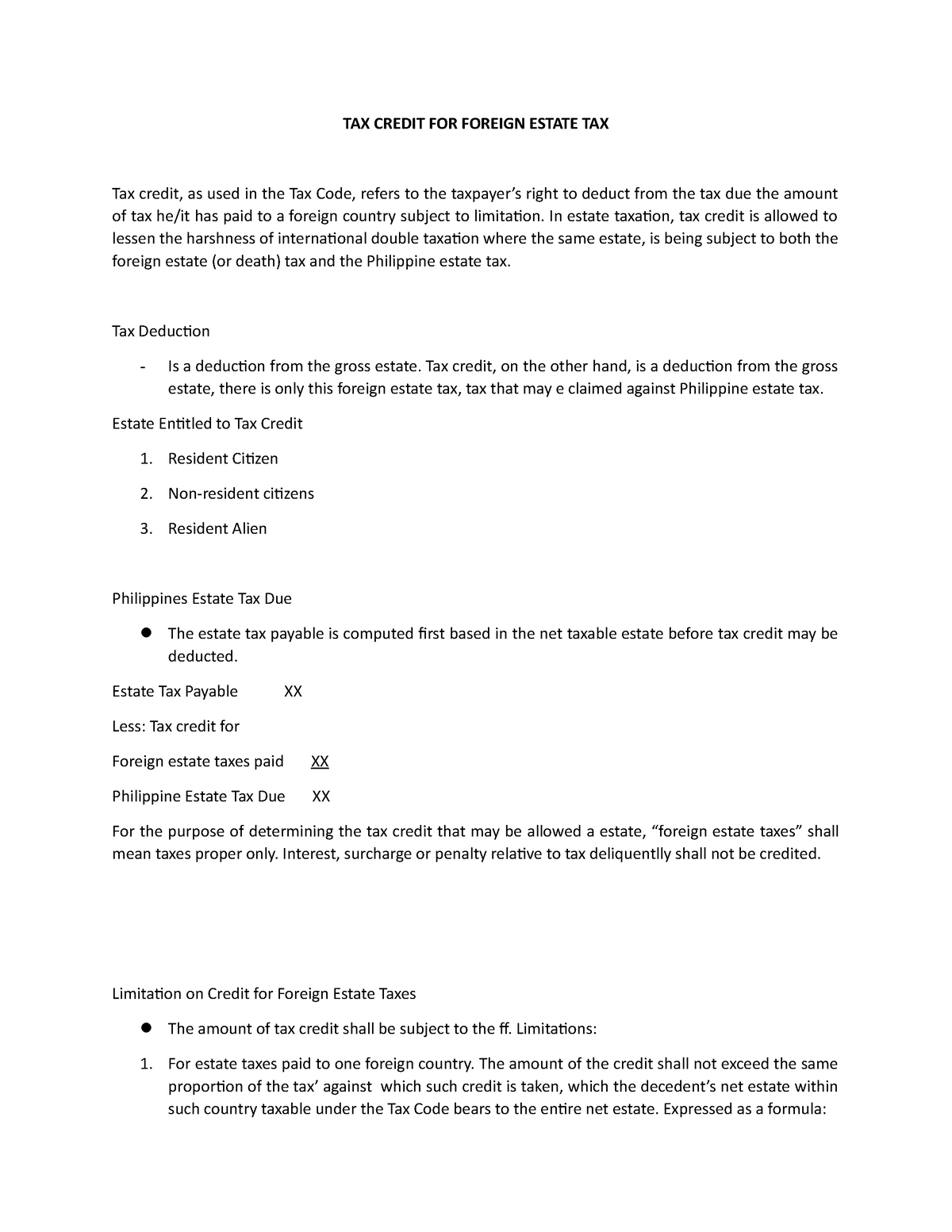 Chapter 9 Tax Credits For Foreign Estate Tax TAX CREDIT FOR FOREIGN 