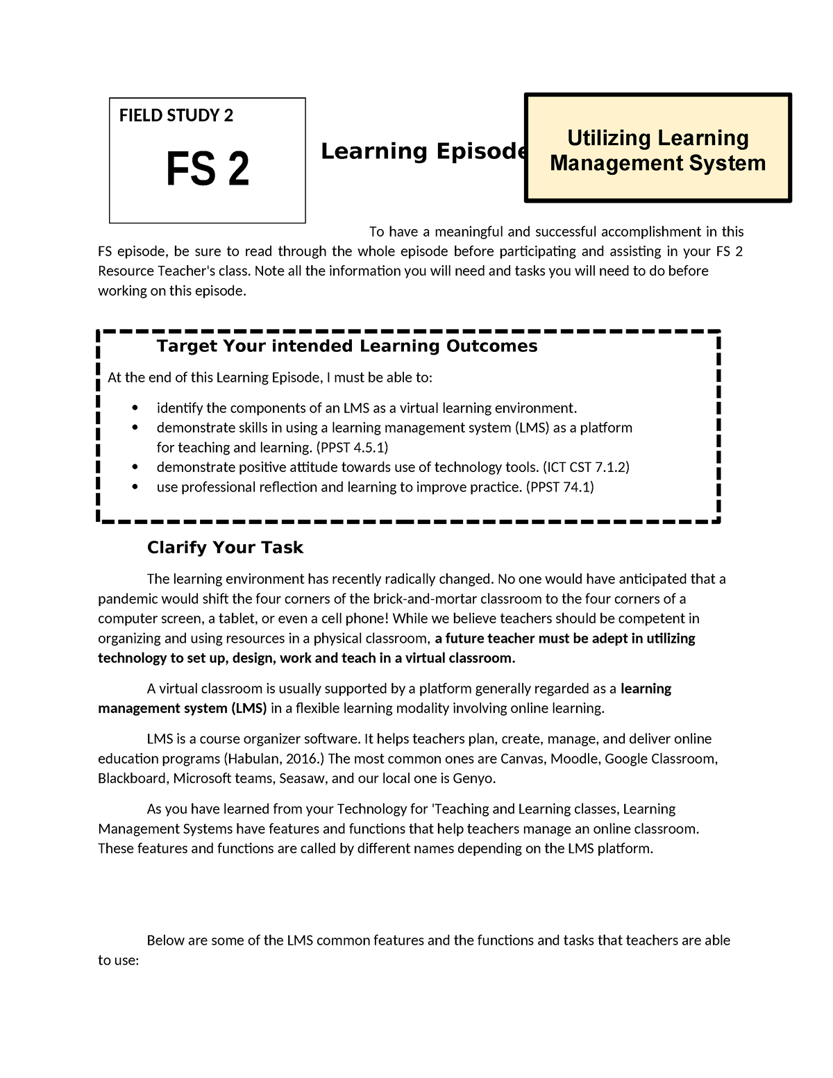 FS 2 Episode 7 Utilizing Learning Management System - Learning Episode ...