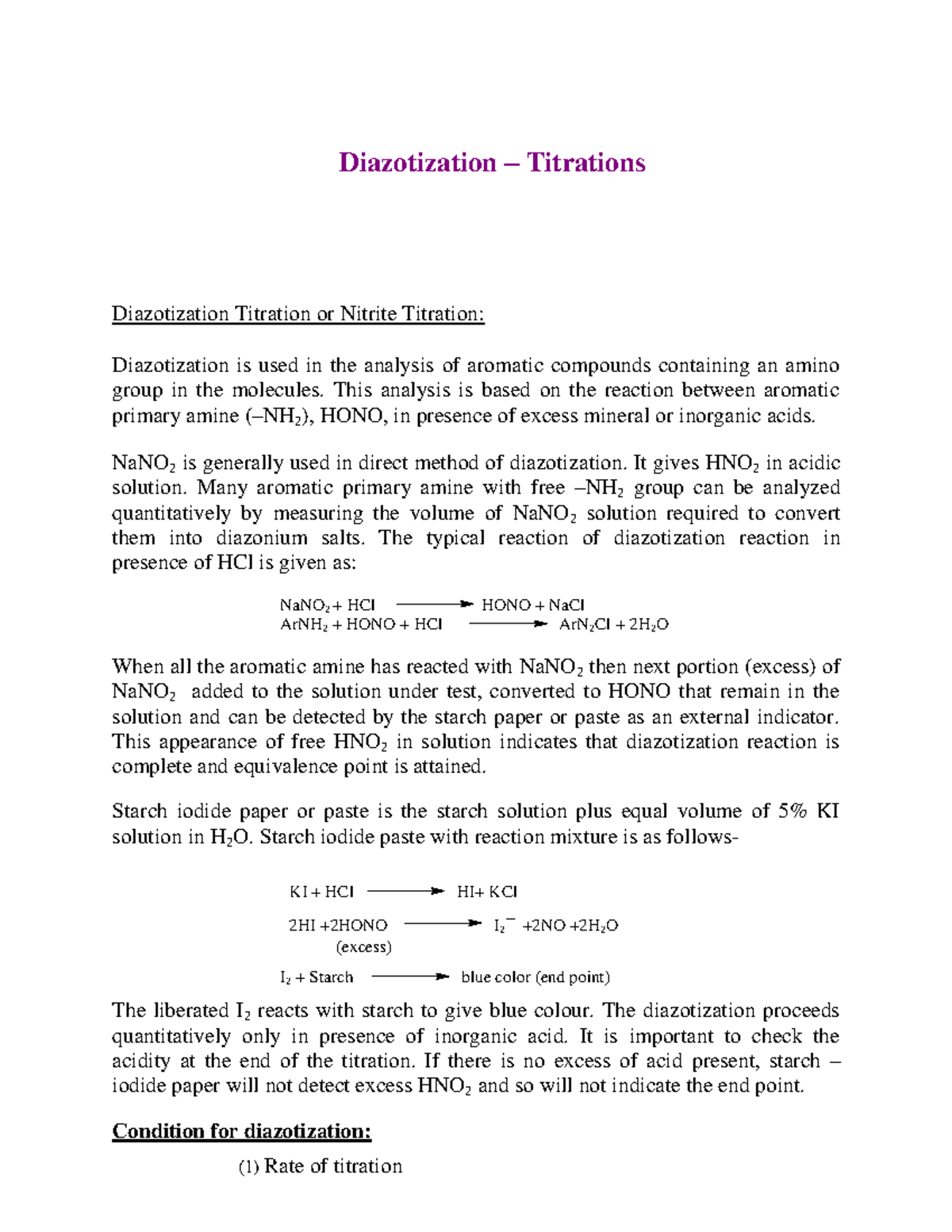 Diazotization Titration Pharmaceutical Analysis Studocu