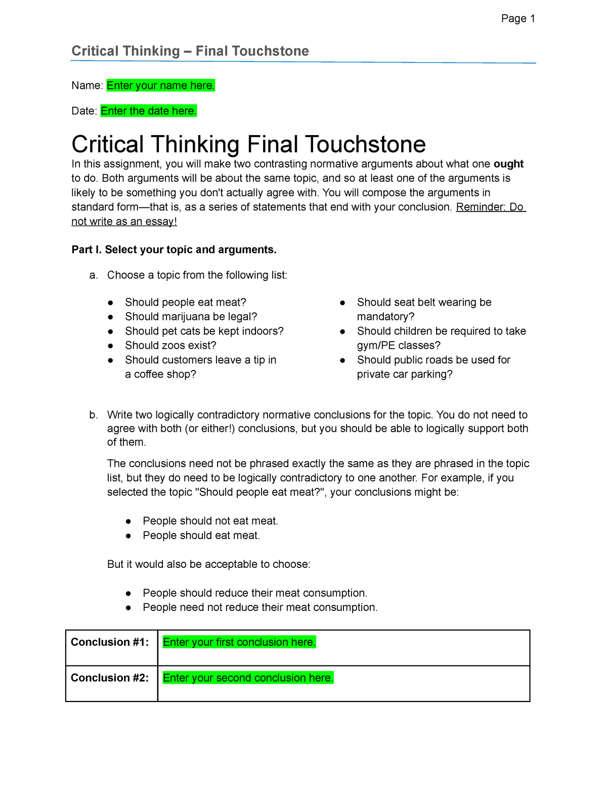 the human touch critical thinking exercise answers