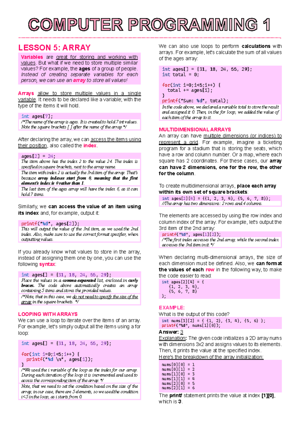 Array & Function - LESSON 5: ARRAY Variables are great for storing and ...
