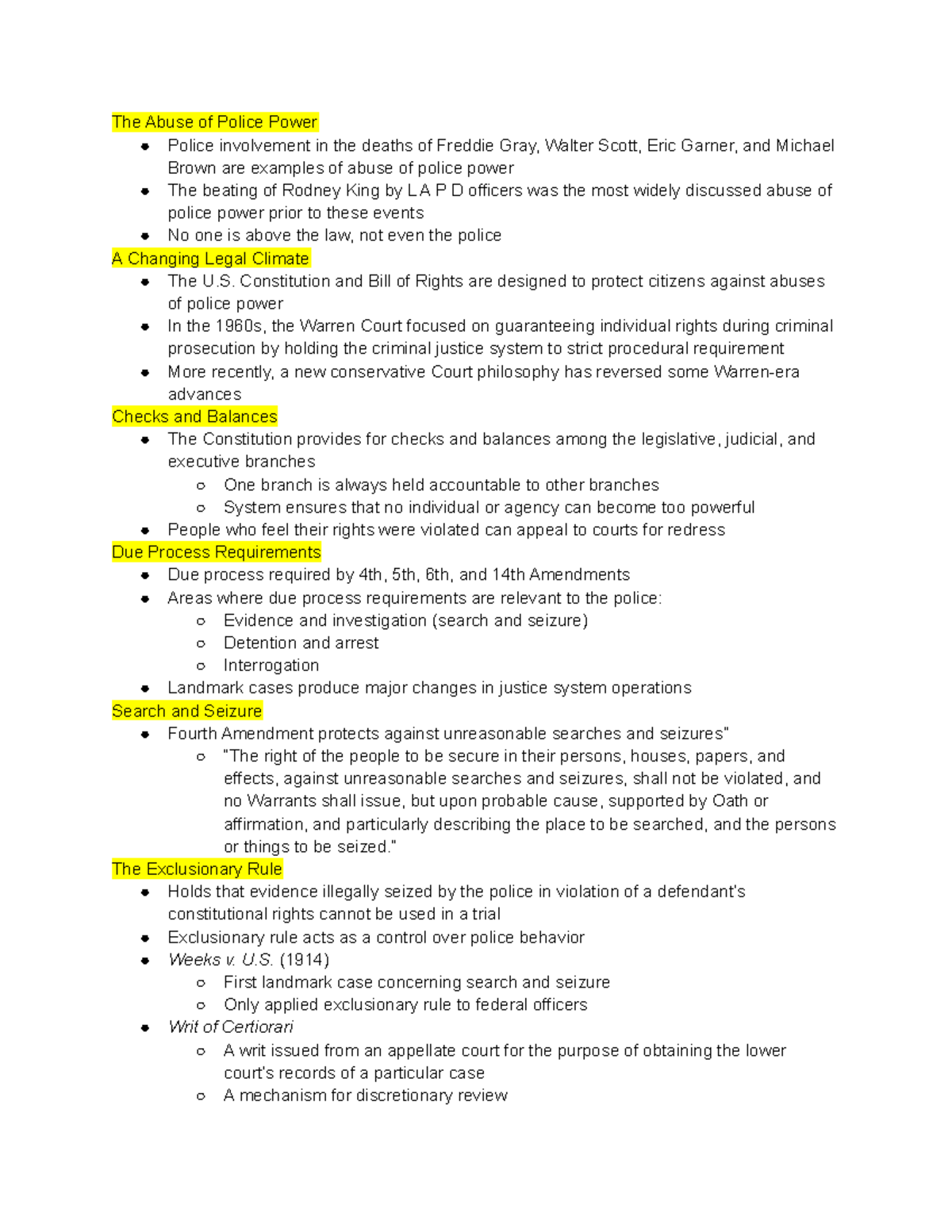 Crim Ch 5 lec notes pt 1 - The Abuse of Police Power Police involvement ...