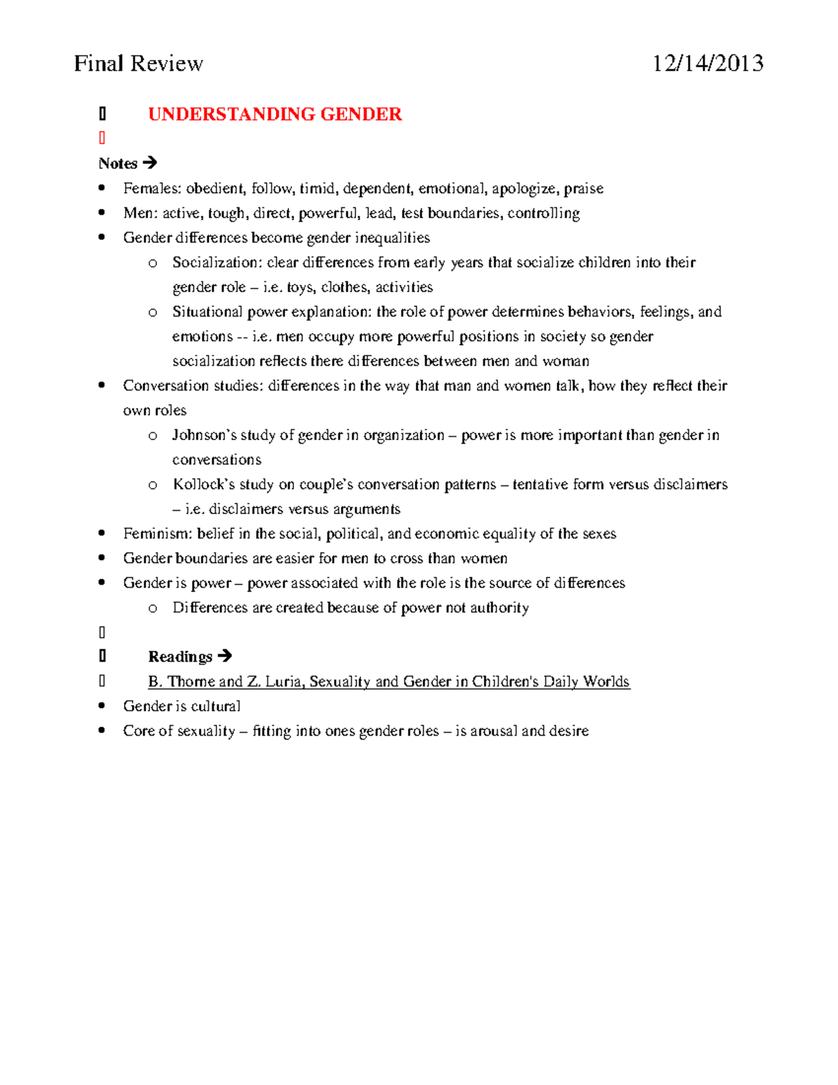 Sociology 101 - Lecture notes 1 - Final Review 12/14/ UNDERSTANDING ...