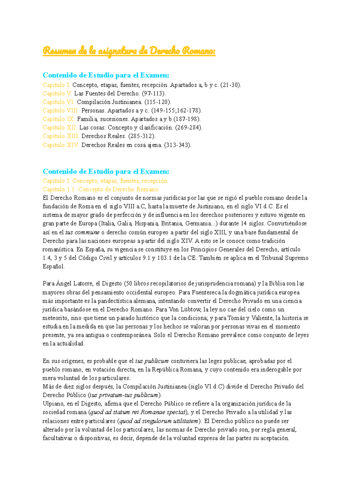 Resumen Derecho Romano - Resumen de la asignatura de Derecho Romano ...